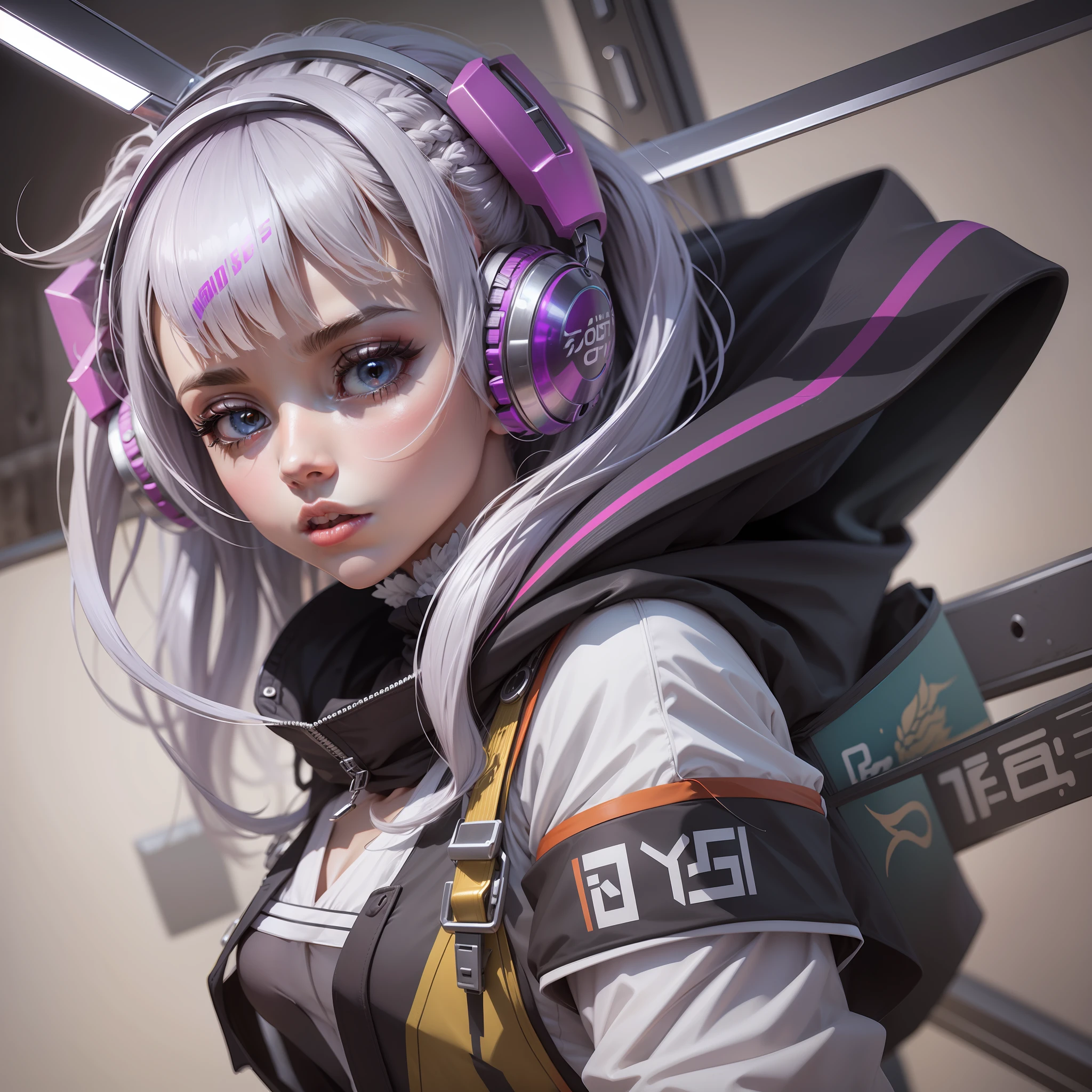 Anime RGB para fondo en YouTube muy bonito, Renderizado ultra moderno, RGB completo, cabello plateado.
