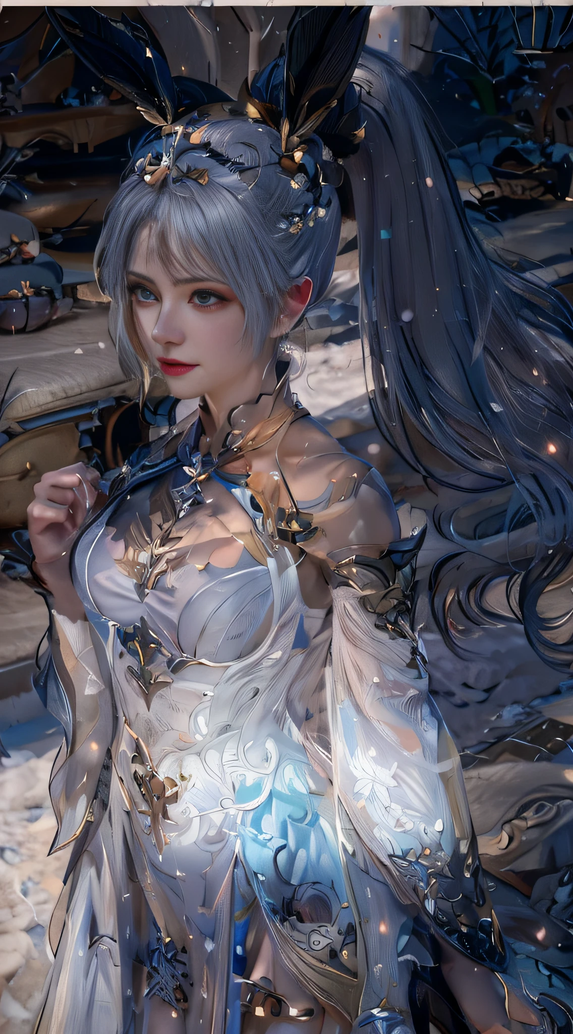 One in a dress，Close-up of a woman with horns on her head, 8K high quality detailed art, Guviz, 4 K detail fantasy, Guviz-style artwork, 4k highly detailed digital art, 2. 5 D CGI anime fantasy artwork, 3 D rendering character art 8 K, Phlegm sputum, phlegm. 4 k'', Fantasy art style