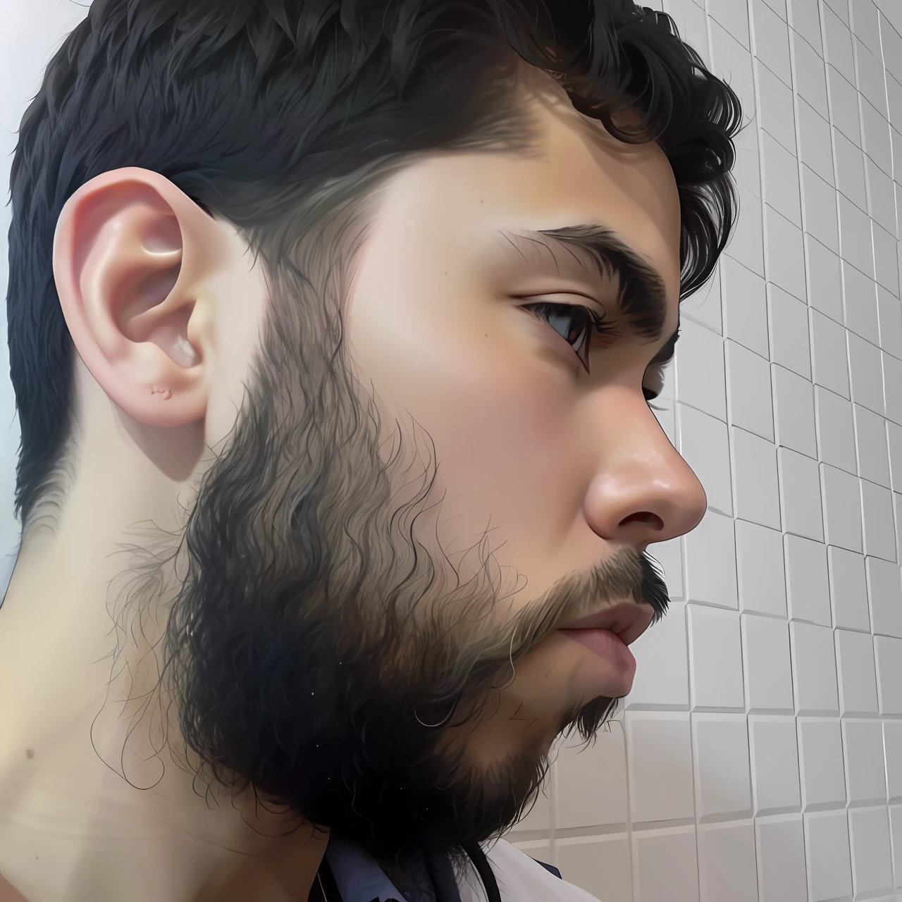 there's a man with a beard, olhar silencioso e tranquilo em estilo anime imagem semelhante a foto --auto