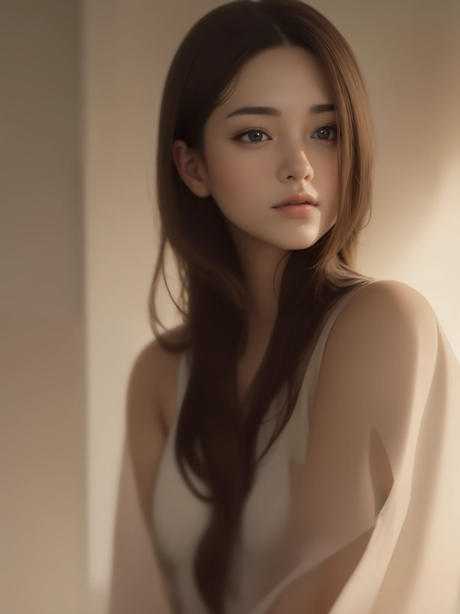 top-quality、masterpiece、(Realism:1.2)、(( 1 人))、brown haired、brown-eyed、frontage、A detailed face、beautidful eyes
