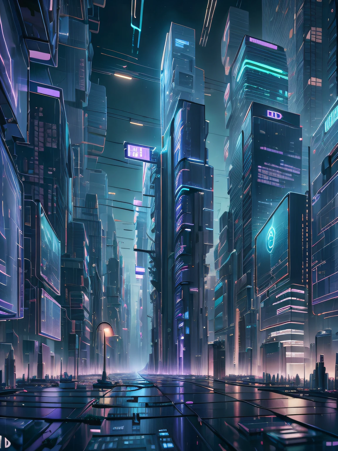 (LED Vision), Imaginary City, (Near Future) (People Gathering), Signboard, Cyber, AI, View from the Ground, Night Scene, Bright Colors, Disciplined Buildings, Light Shot Towards the Sky from Each LED Vision, (Network Network), Global