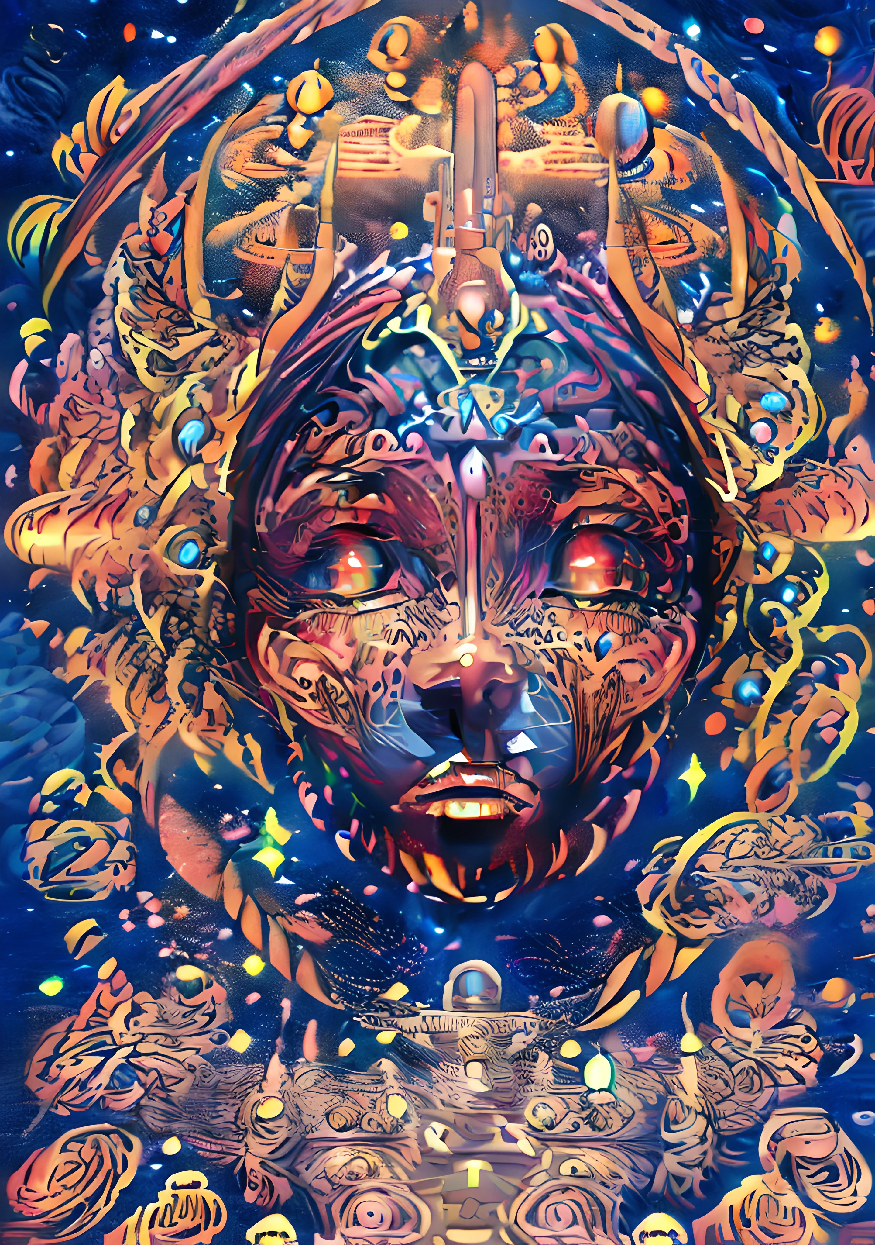 (High resolution, incredibly detailed, masterpiece), intricate close up portrait of a beutifull elfling with inside her eye the universe and stars ,beautifull face,in space , featuring fractal geometry in (vibrant colors:0.6), set against a (galactic background:1.8), bringing together complex, mesmerizing shapes and patterns,dmt ,fractal art,stars and galaxies