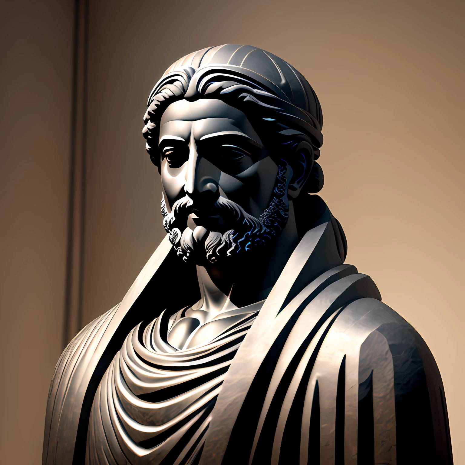 Realistic statues with all-black background of ancient philosopher --auto