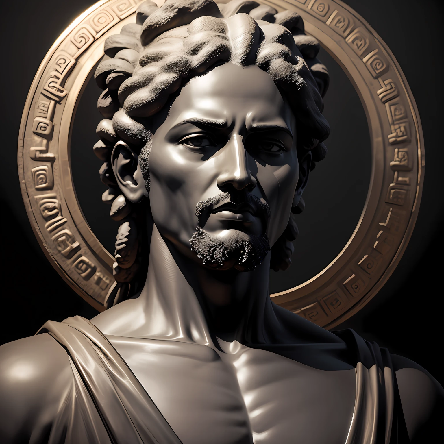 Realistic statues with all-black background of ancient philosopher --auto