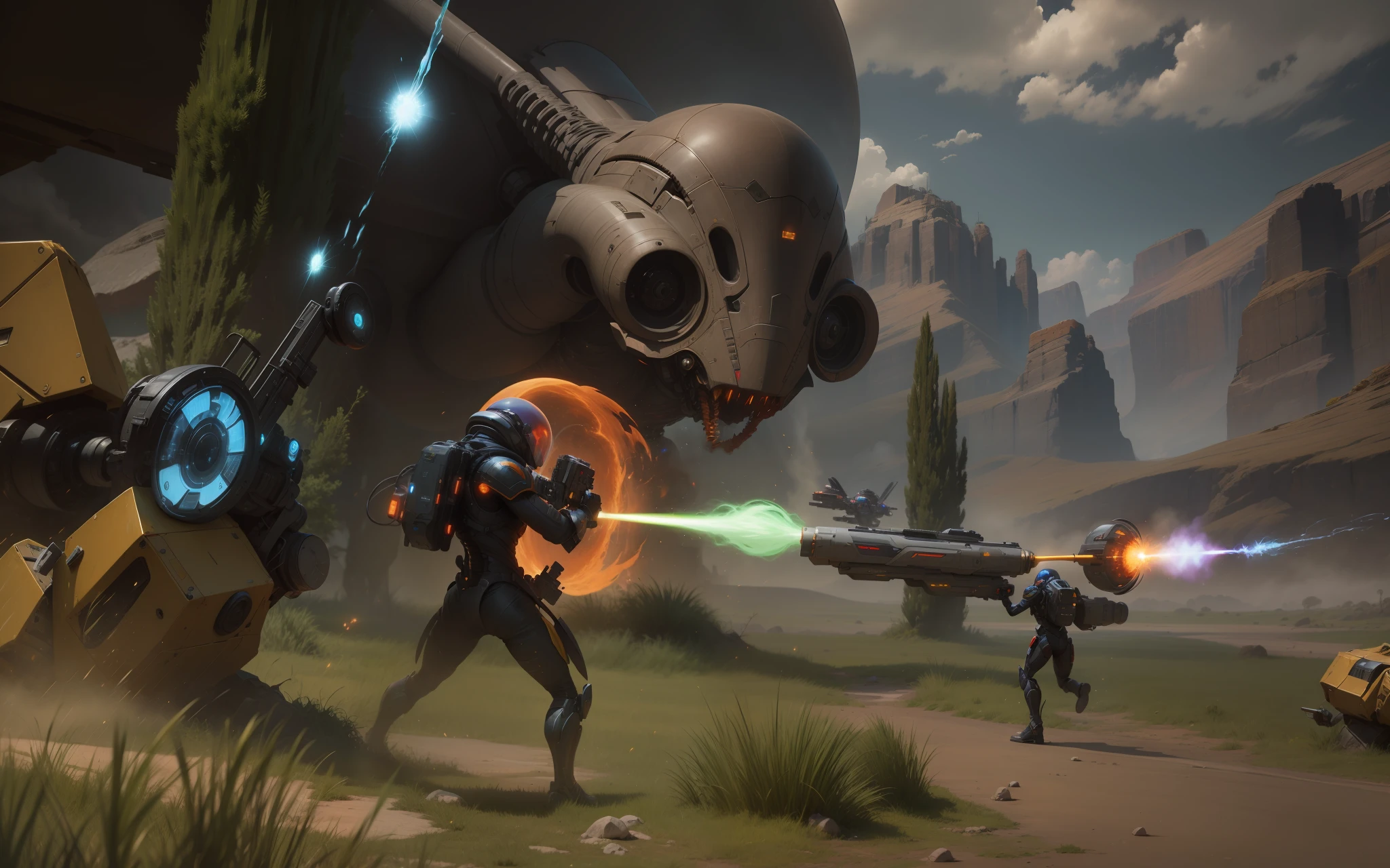 Aliens hold energy shields,Use plasma weapons to fire high-temperature plasma at enemies