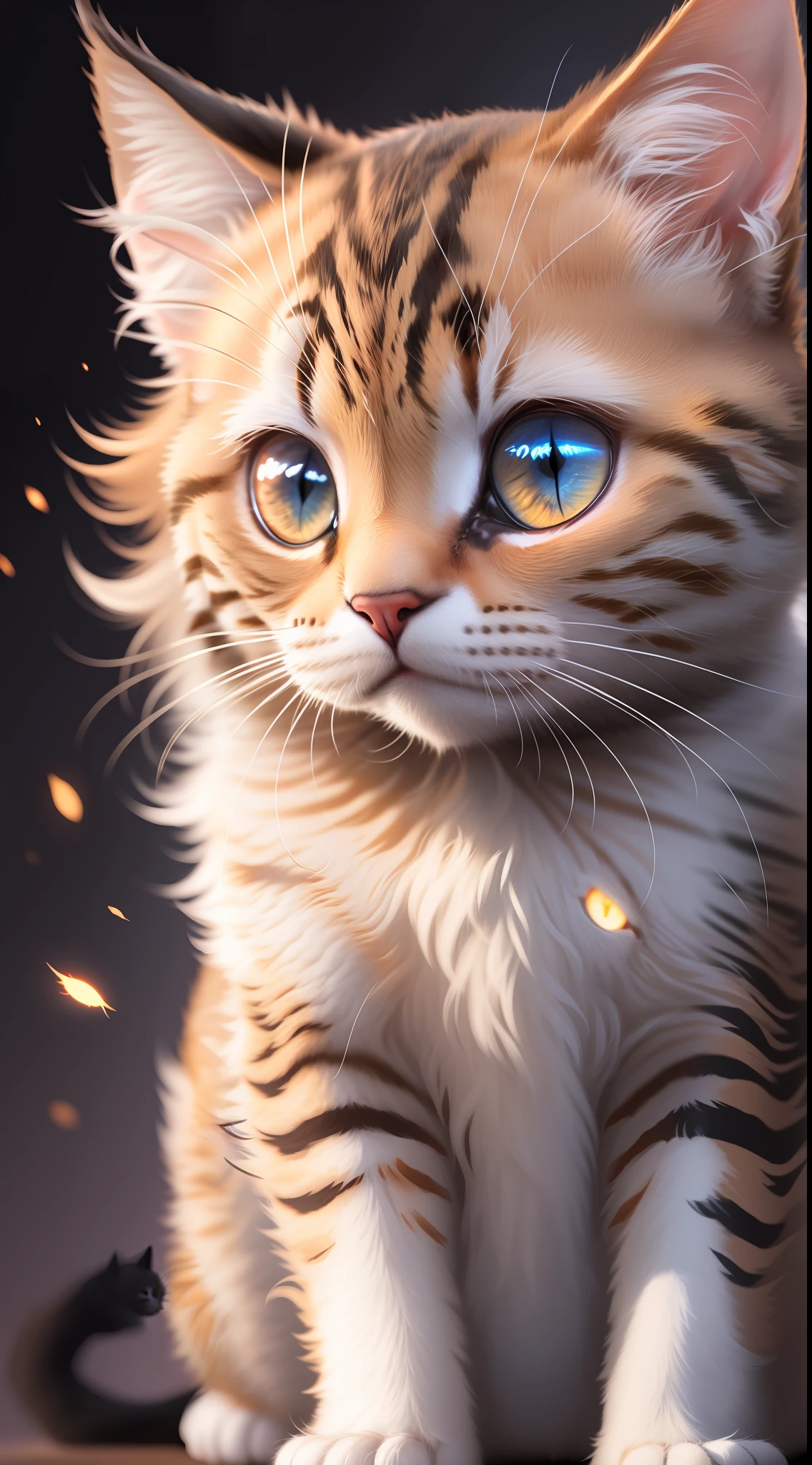 cute cat,baby cute in dark night and cat eye is glowing red light, high quality,high resolution,dark background