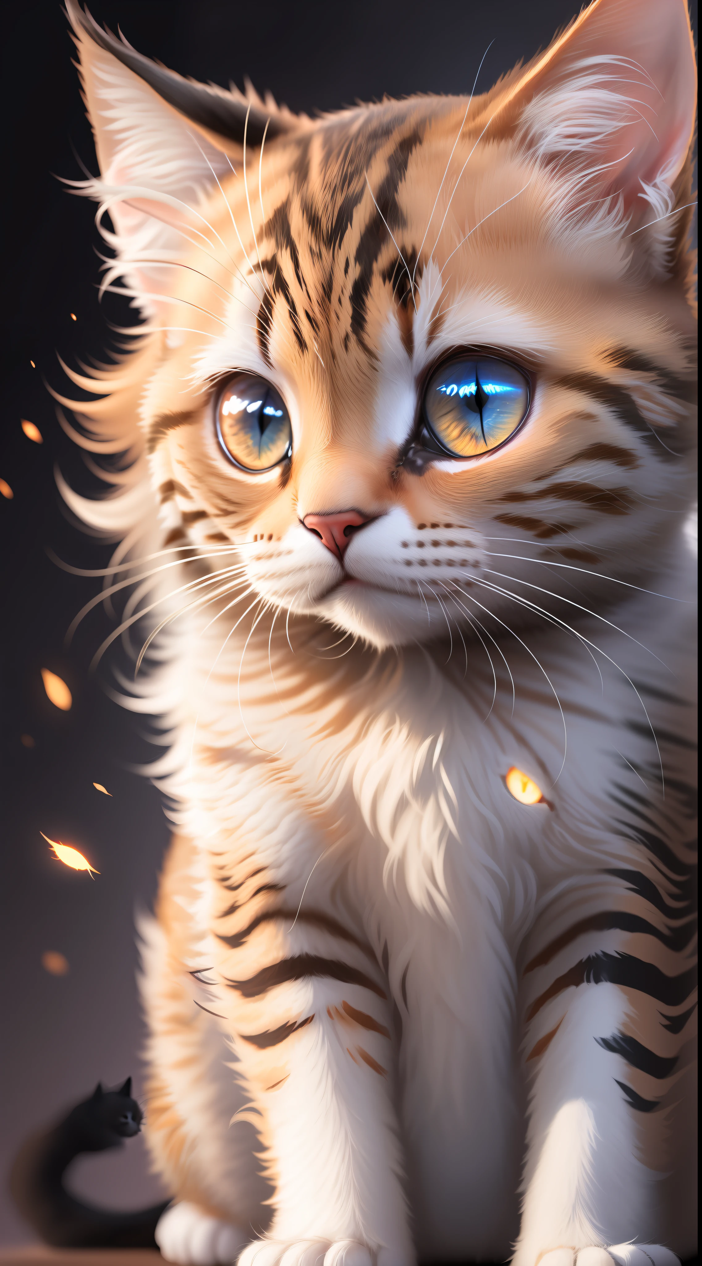 cute cat,baby cute in dark night and cat eye is glowing red light, high quality,high resolution,dark background