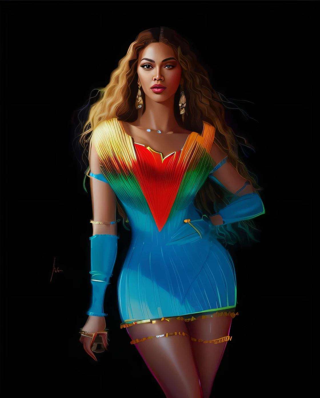 um desenho de uma mulher em um vestido rosa com um ventilador, padroeiro do 🛸🌈👩🏾, beyonce's portrait, beyonce as the pope, rainha bonita, beyonce as wonder woman, beyonce, trending on artstration, - beyonce as She-Hulk, Deusa Rainha, vibrant fan art, fanart oficial, luxury fashion illustration, official fan art, Jen Bartel.  melhor qualidade, realista, realista, Award-Winning Illustration, (rosto altamente detalhado e textura da pele), (corpo inteiro), (detalhe complicado: 1.2), (detalhe fino), (detalhe complicado), (cinematic lights, luz de fundo de melhor qualidade), lines sharp, foco nítido, Arte Oficial, unidade 8k papel de parede , Absurdo, inacreditavelmente absurdo, tamanho de arquivo enorme, Garota nua ultra- , Arte de Fantasia, RTX,((Foto de encerramento-up by award-winning studio)), , (cale a boca), , perfect hands, lindos olhos detalhados, rosto perfeito