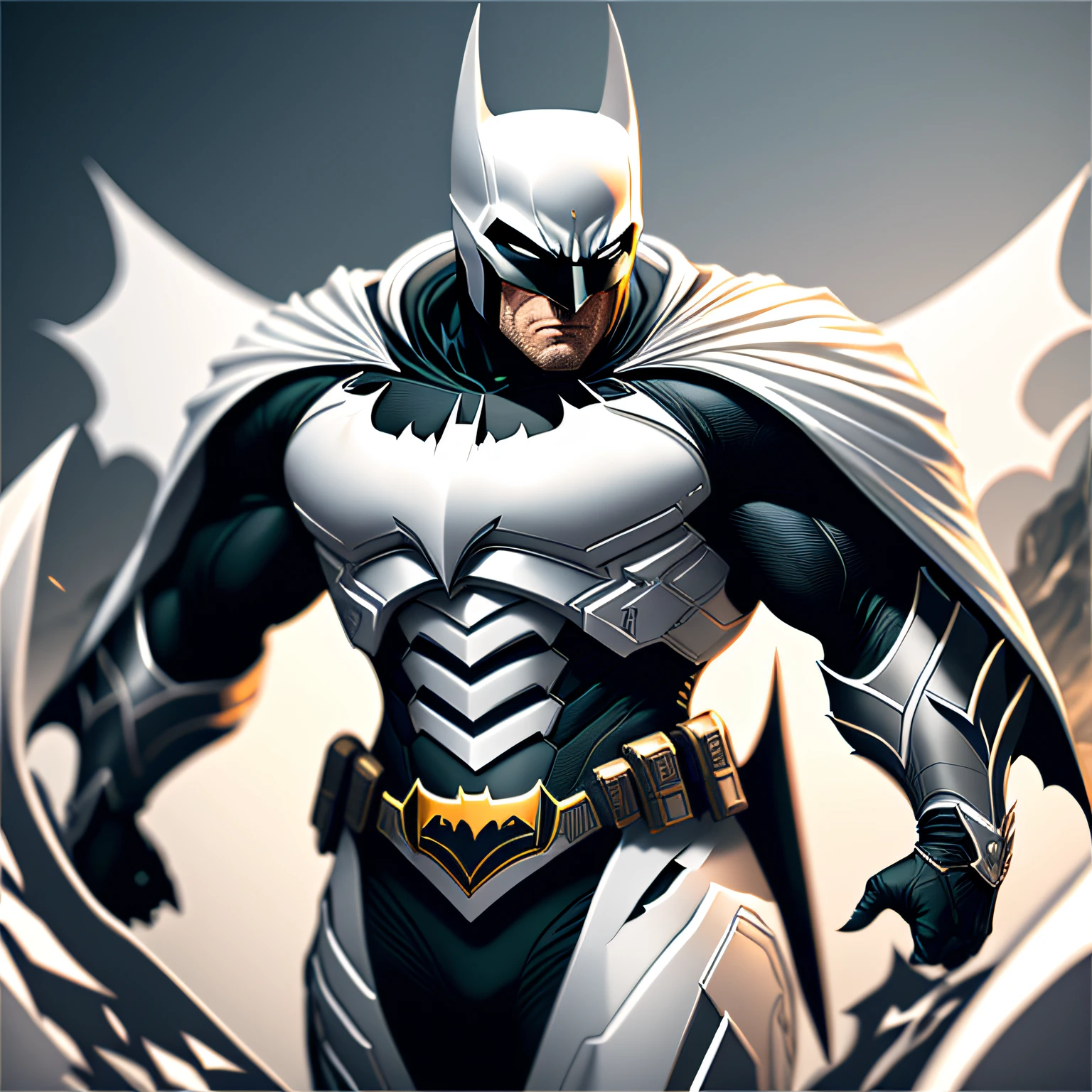 batman as the white knight, white and futuristic armour, sharp focus, 8k, v4 --auto