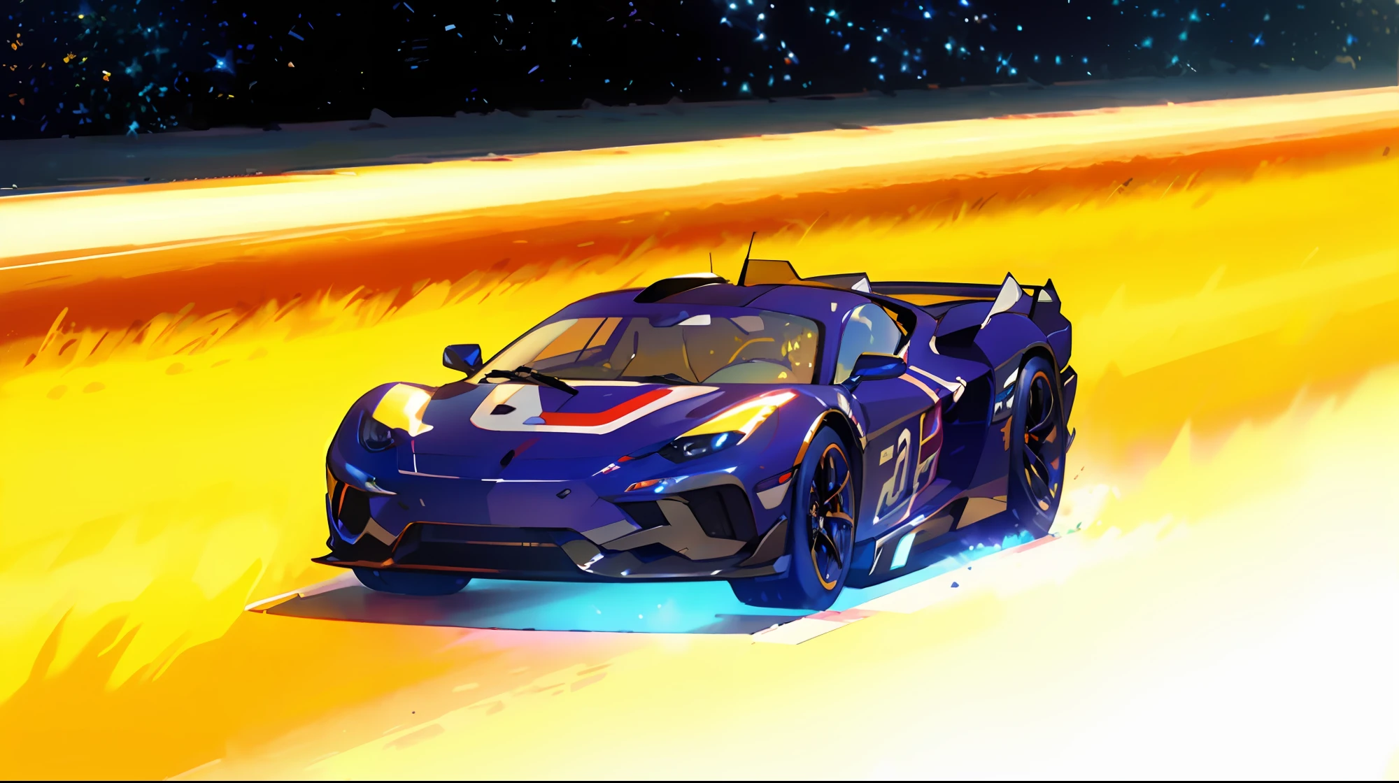 Sports Car, Retro, Full Color, Multicolor, Artificial, Superior Detail, Super Quality, Fine Details, Highlights, Neon Lights