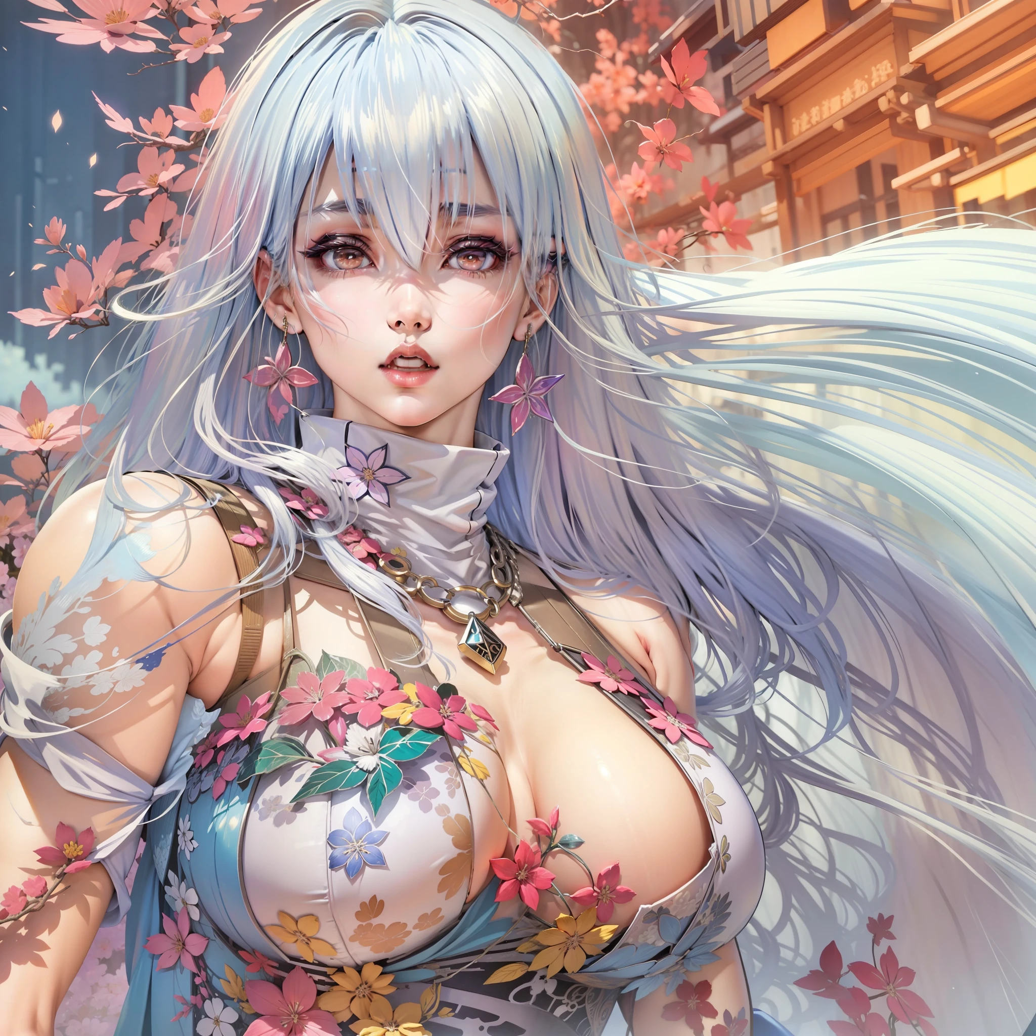 a close up of a woman in a dress with a large breast, full body, full color manga cover, style of masamune shirow, manga comic book cover, by Masamune Shirow, white haired deity, inspired by Masamune Shirow, doujin, japanese comic book, full color manga visual style, manga cover style, manga cover, ecchi