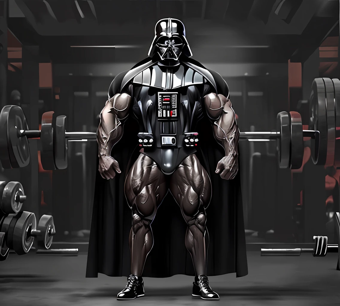 Darth Vader with a big muscular body, bodybuilder style, realistic