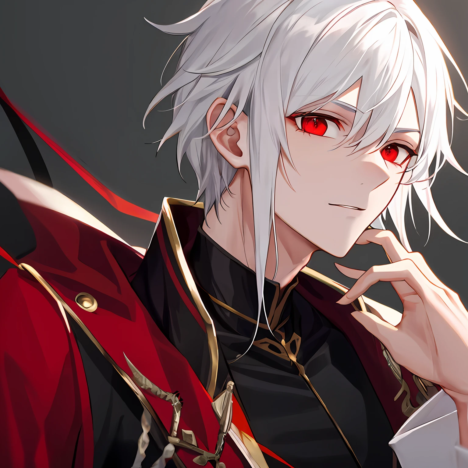 White hair and red eyes，A gentle-looking boy