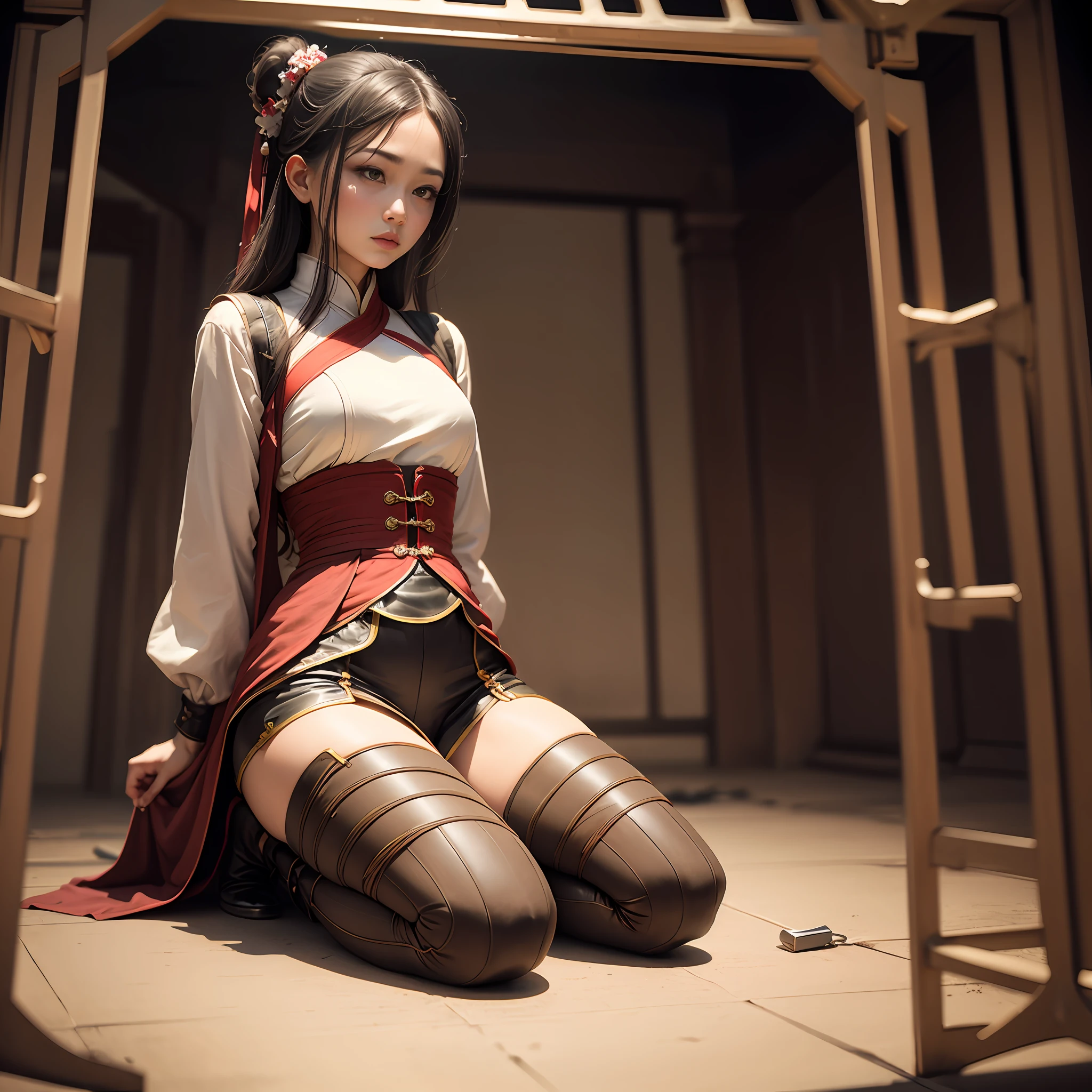 Slave girl emperor kneeling in an iron cage，Hanfu，Bondage，quadratic element --auto