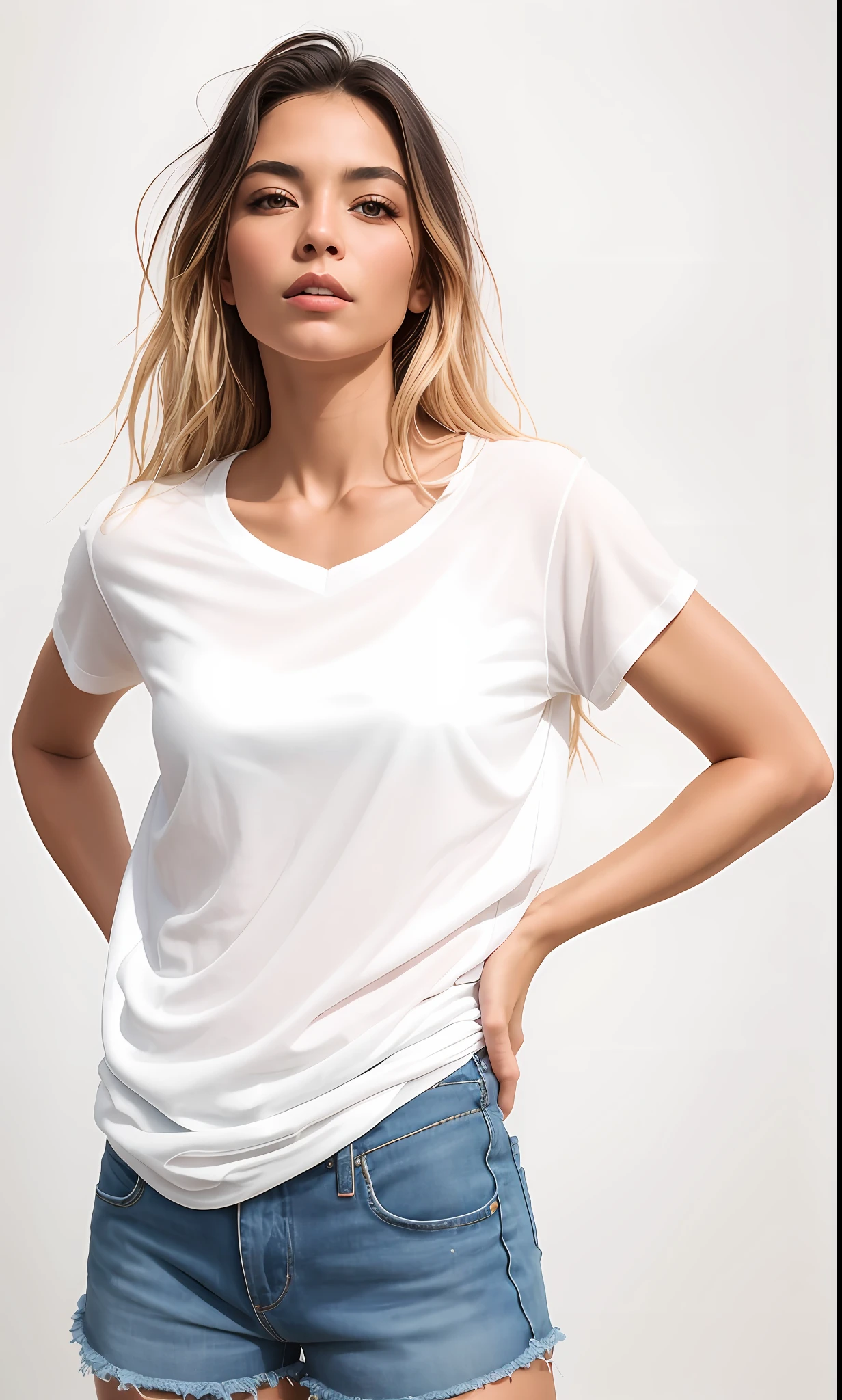 Beautiful Swedish university student, Loire, corpo inteiro, usando camiseta branca, shorts and sneakers, do lado de fora na rua, ((magro, pequeno)), fotografiarrealista, fotografia, obra-prima, realista, Realismo, renderizado, Alto contraste, Arte Digital, fotográficorealista, trend in Artstation 8k HD, High definition, circunstanciado, Realistic;, detalhada, textura da pele, hiperdetalhada, Textura realista da pele, armadura, melhor qualidade, ultra high-resolution, (fotografiarrealista: 1.4), alta resolução, detalhada, fotografia crua, sharp re, By Lee Jeffries Nikon D850 Film Stock Photography 4 Camera Kodak Portra 400 Lens F1.6 cool colors hyper realistic dramatic texture unreal lighting trend in artstation cinestill 800, ...RAW.