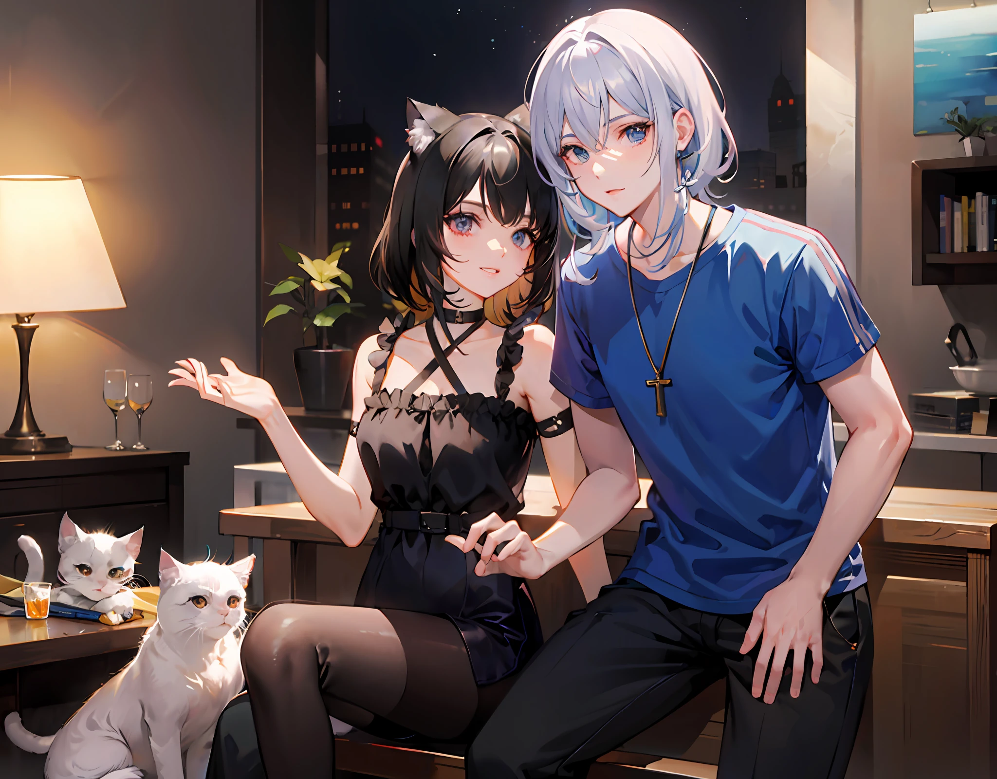 Menino lobo com  menina neko