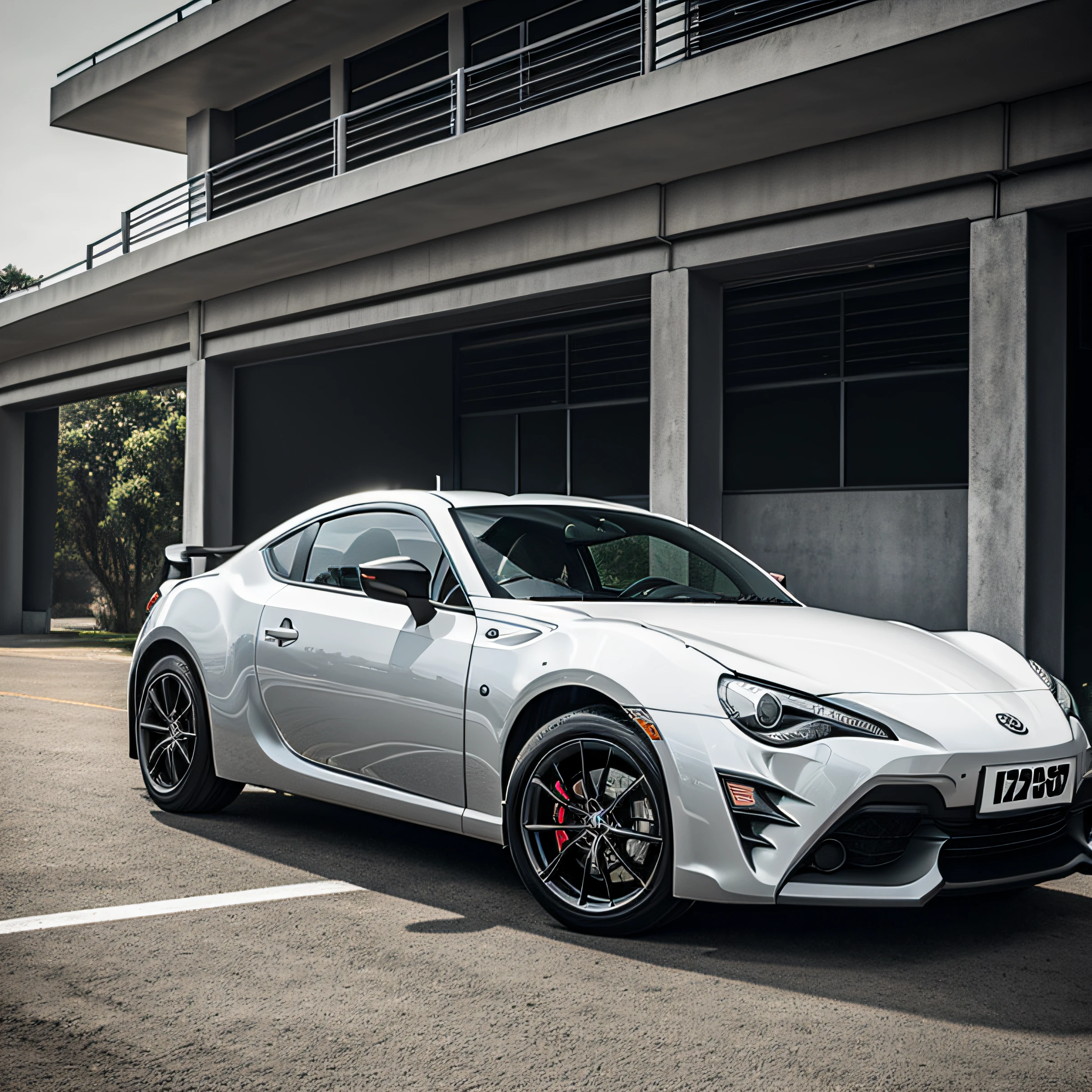 Draw a mechanical car，Toyota 86，dark gray，Doomsday style，Ultra photo realsisim，Realistic animals，White chassis light --auto