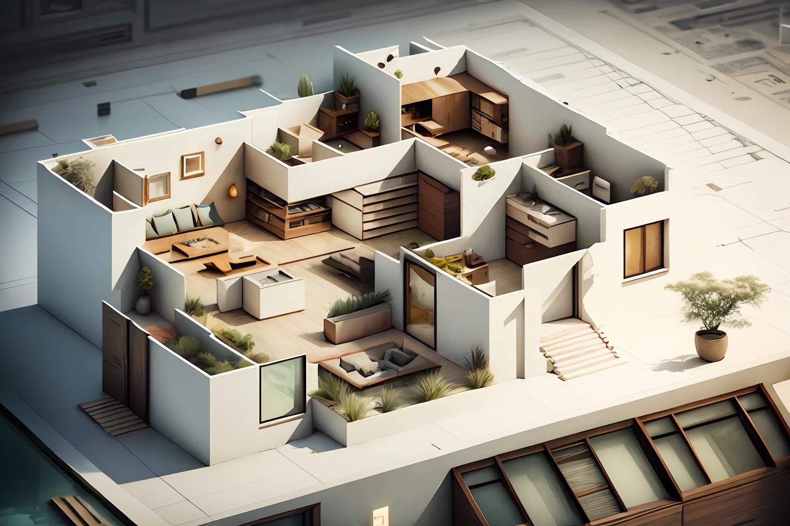 modern playboy mansion style architecture, with floor plan