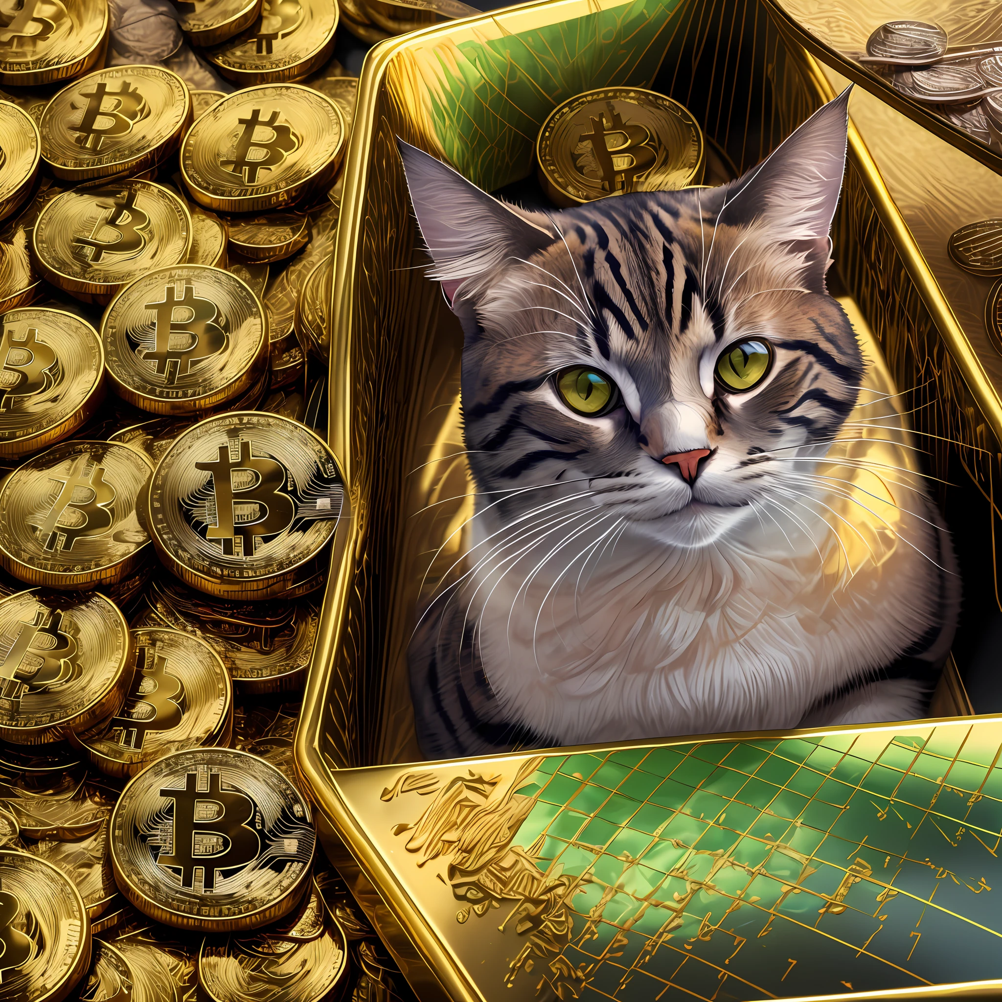 Cat, bitcoin, Gold, day trade,