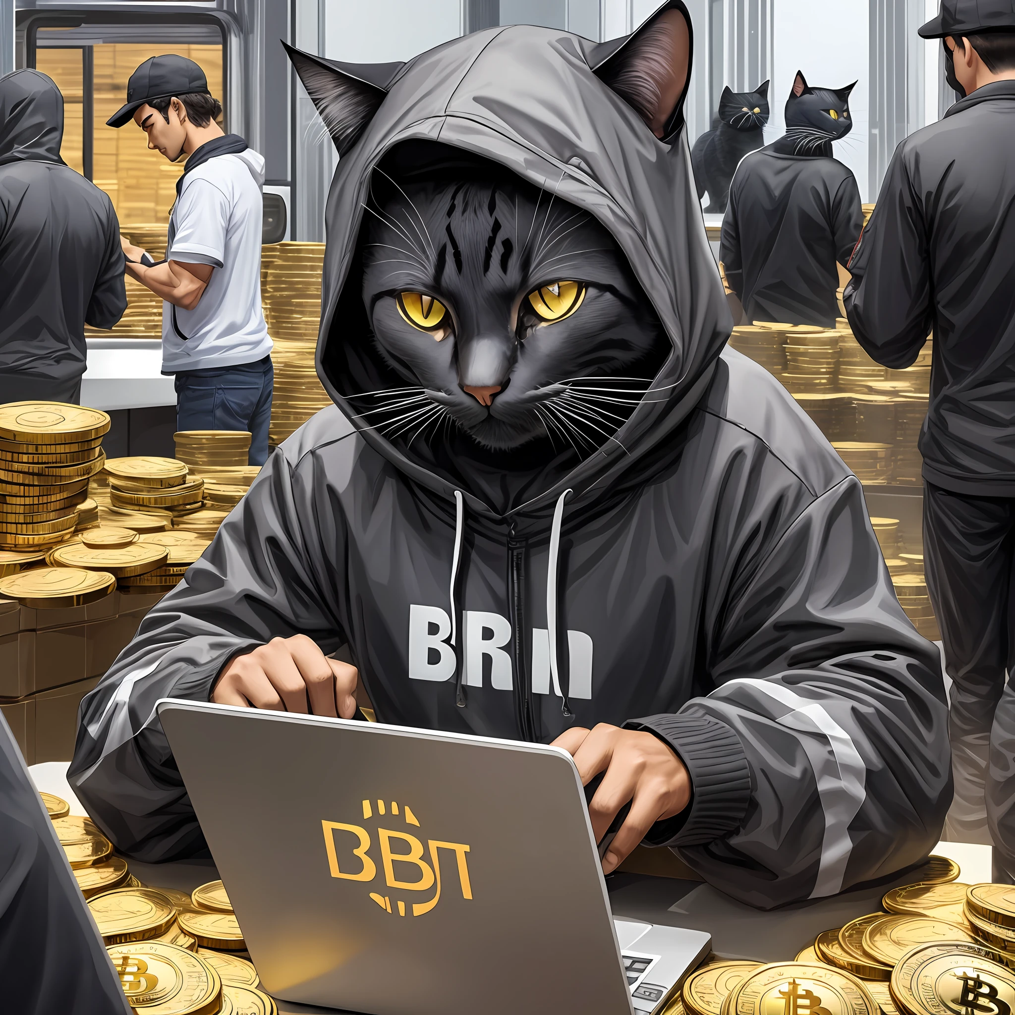 gato preto e branco, bitcoin, hacker, ouro,