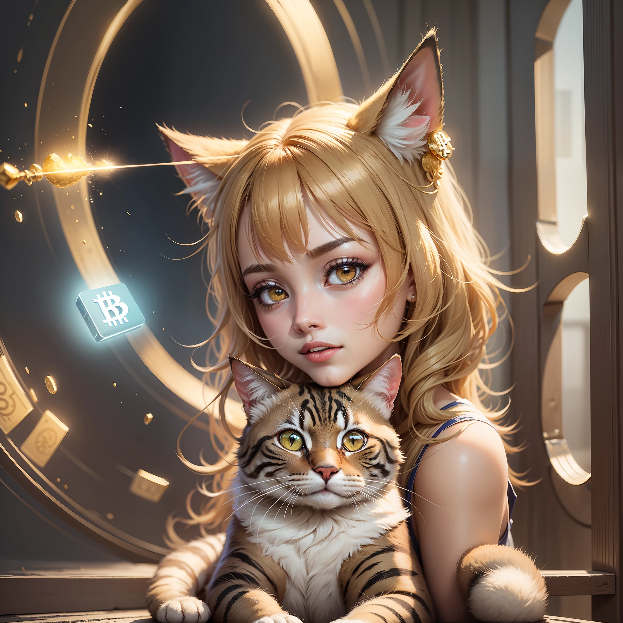 Cat, bitcoin, blockchain, Gold, woman