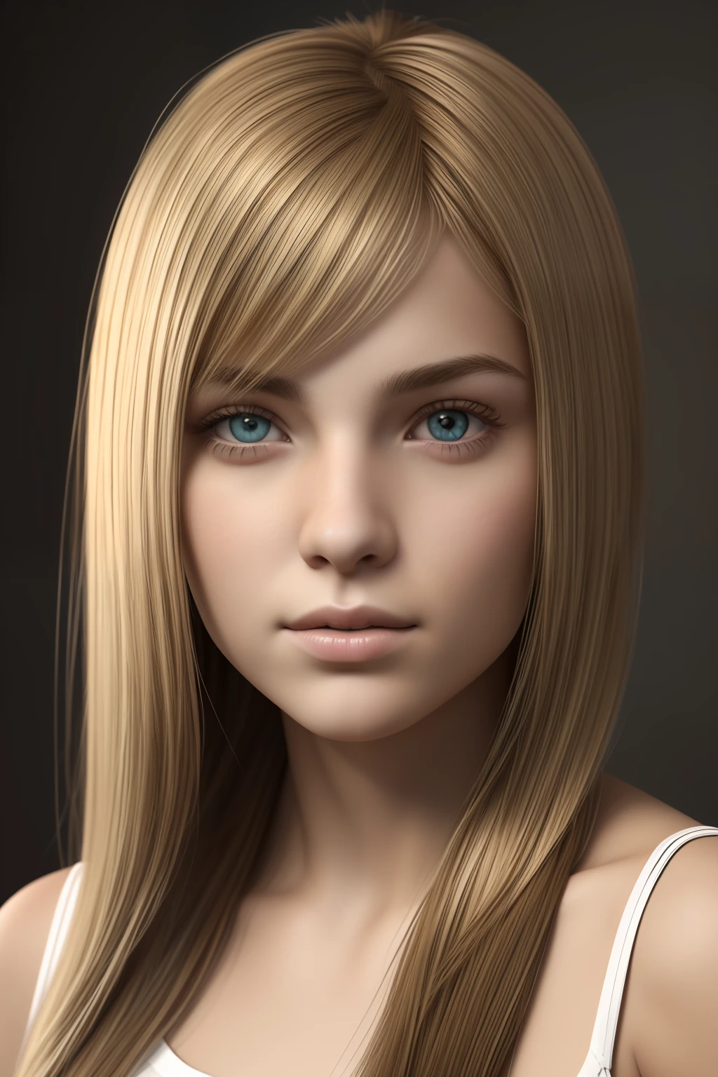 photographic studio portrait of a teen girl ,long blonde hair , cute round face. ,texture map ,normal map ,specular map ,displacement map