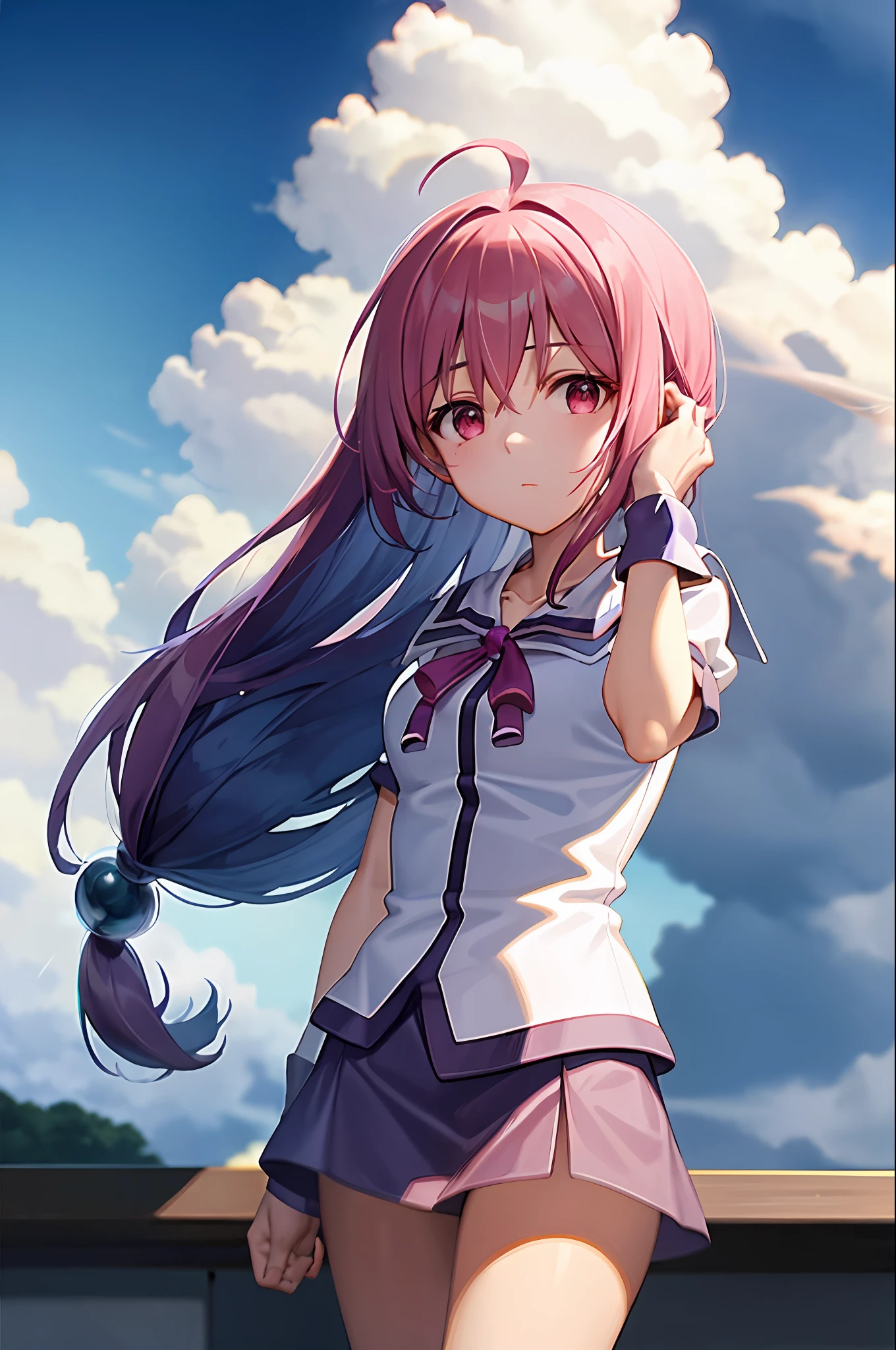 obra-prima, melhor qualidade, 1girl, cabelo longo, cabelo azul claro, fundo simples, aqua_konosuba,