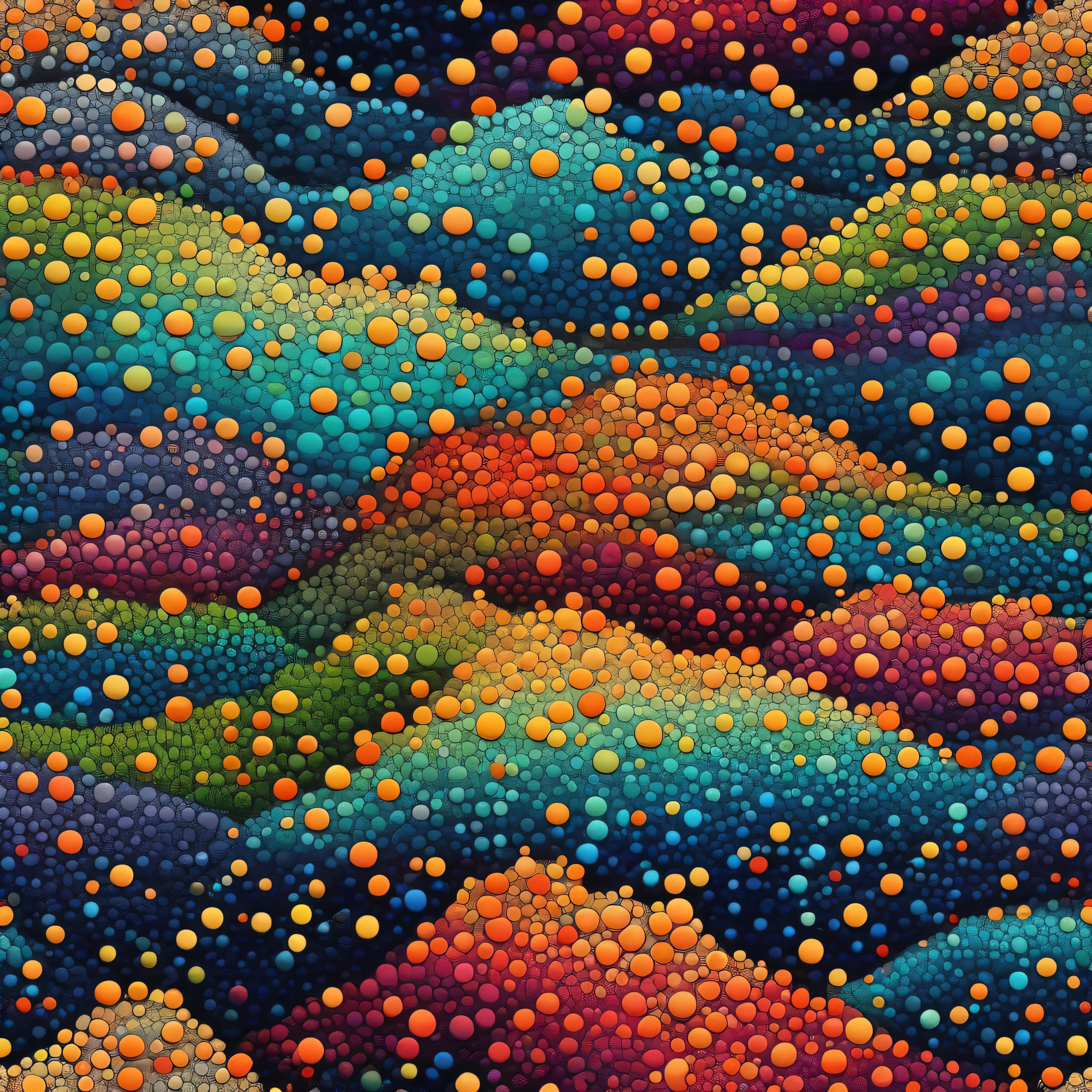 A sea of dots unite to create a vibrant landscape