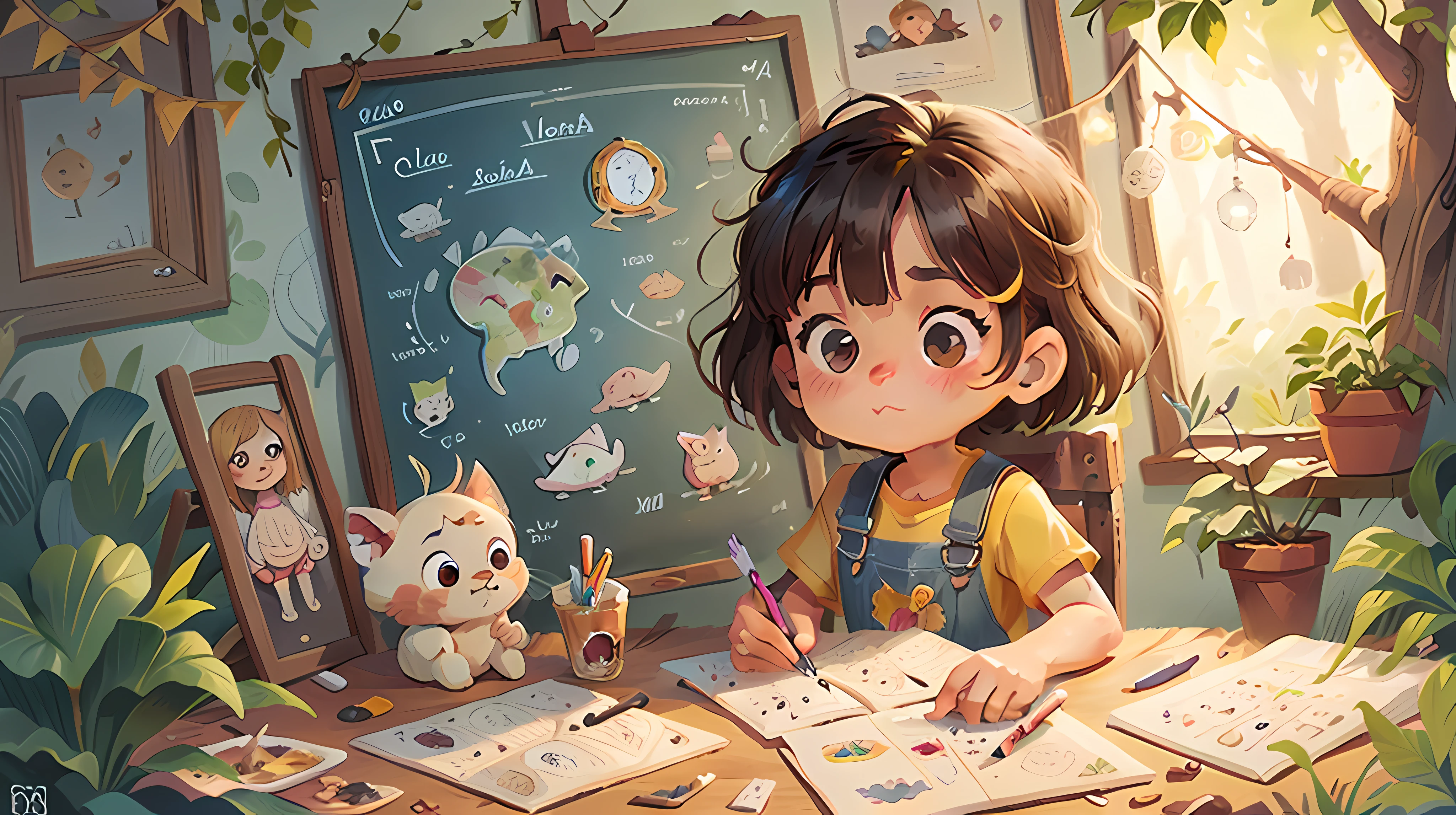 crie um desenho de um mapa do tesouro estilo ilustrativo infantil, foco claro, qualidade perfeita, painting digital adorable, Bucolic style, artes simples