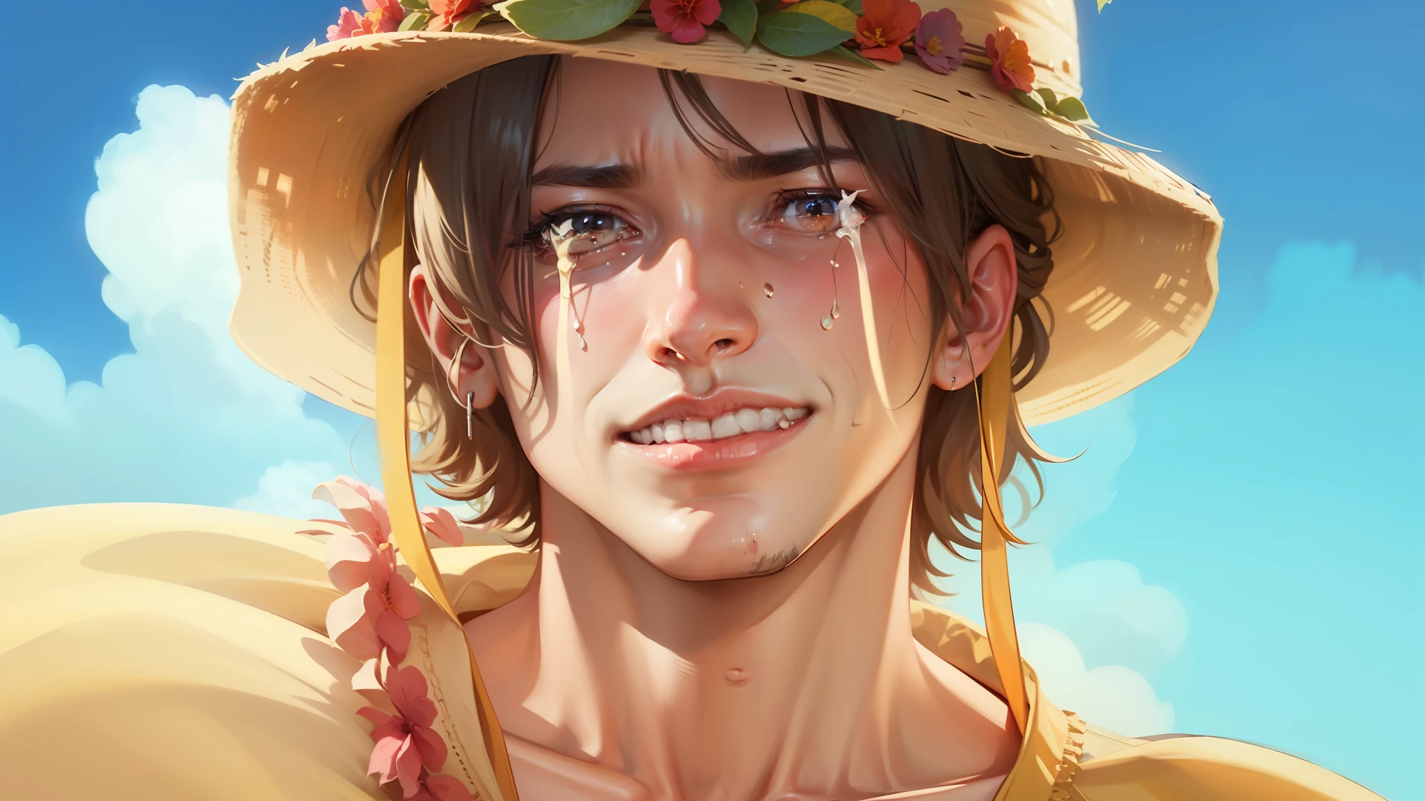 make him sad and crying on a semirealistic style like a thumbnail from m4rkim