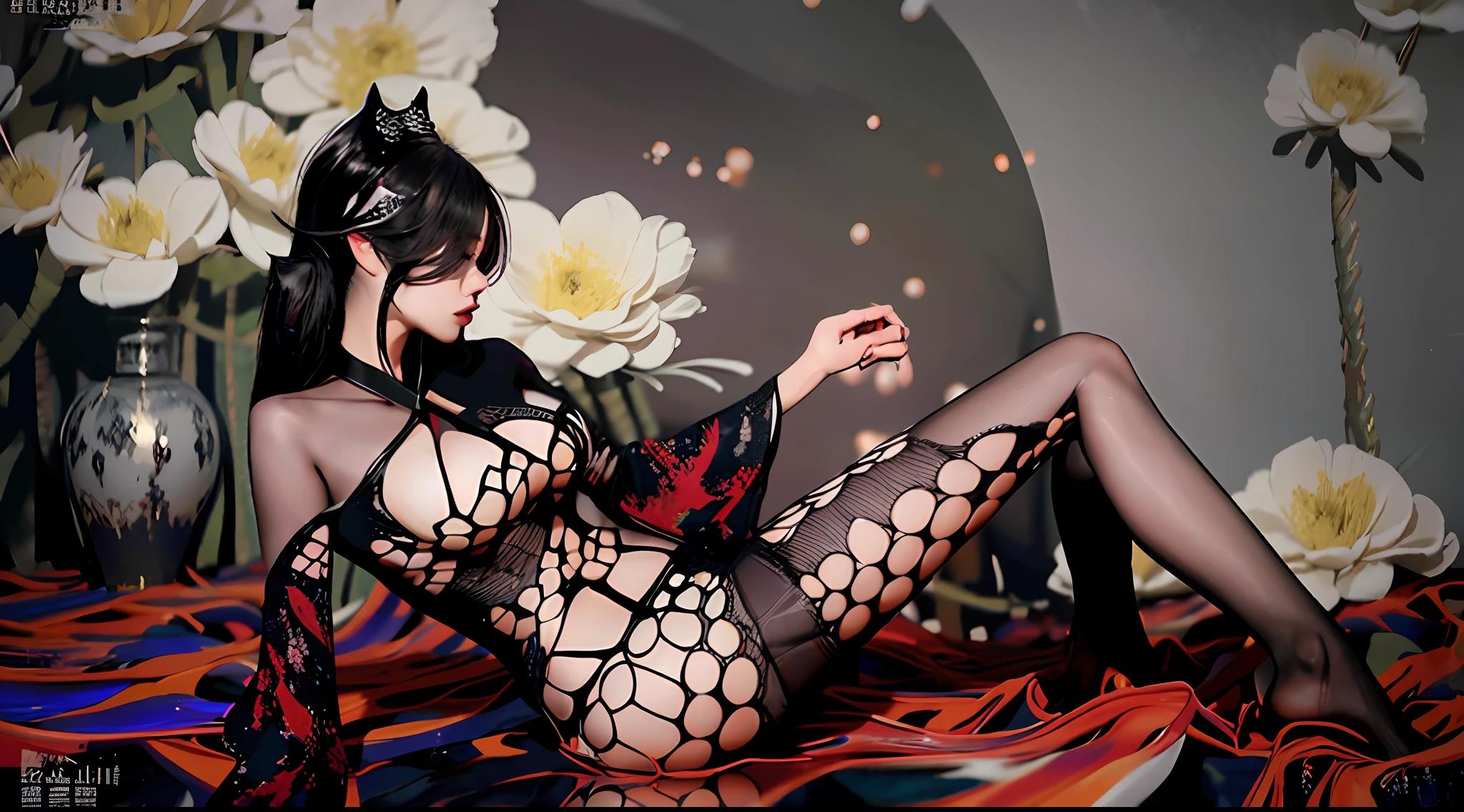 1girl, 独奏, official arts, Unity 8k壁纸, Ultra Detailed, beautiful and aesthetic, Masterpiece, Best Quality, Photorealistic, (Abstract background:1.5) (zentangle, a Mandala, tangle, entangle:0.7) Witch Kitsune, Fox Mask, Haori jacket, Foxfire Spell, Fox familiar, transformation, Depth of field, Fantastic atmosphere, Most Beautiful Form of Chaos, elegant, Dark theme with brutalist design, The Flower of Death, ecstasy of flower,sexy clothes,sexy elf NSFW.