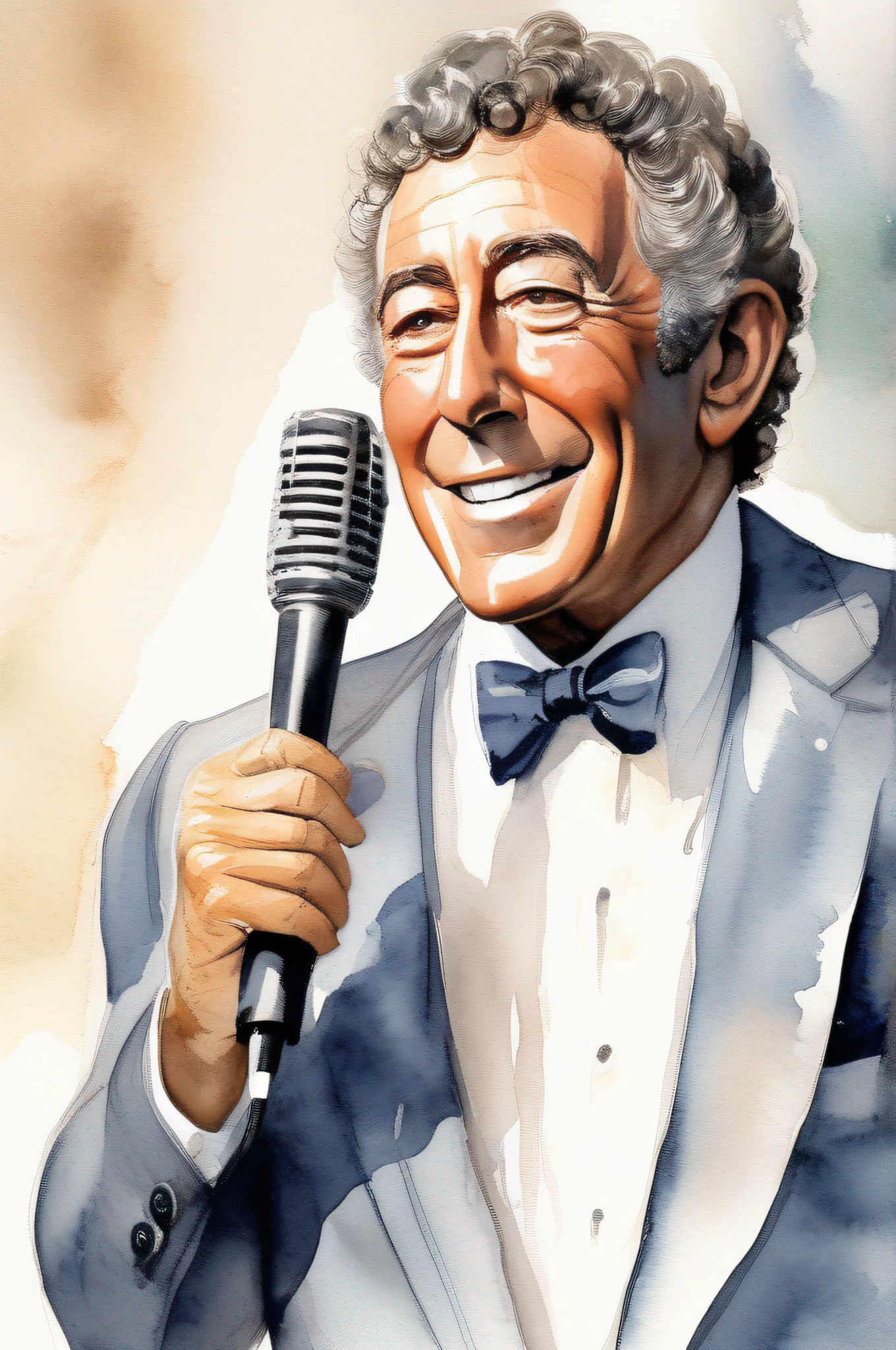 TONY  BENNET Homem de terno segurando um microfone e sorrindo, WATERCOLOR ESTILO , Irwin Penn, Sidney Lugo, imagem promocional, Leonardo Fioravanti placeholder image, Tiago Vic, foto promocional, Marvano, Jean Pierre Ugarte, foto promocional, Kramer, Blair Preston, 1840580735, Bob, Tanino Libertador