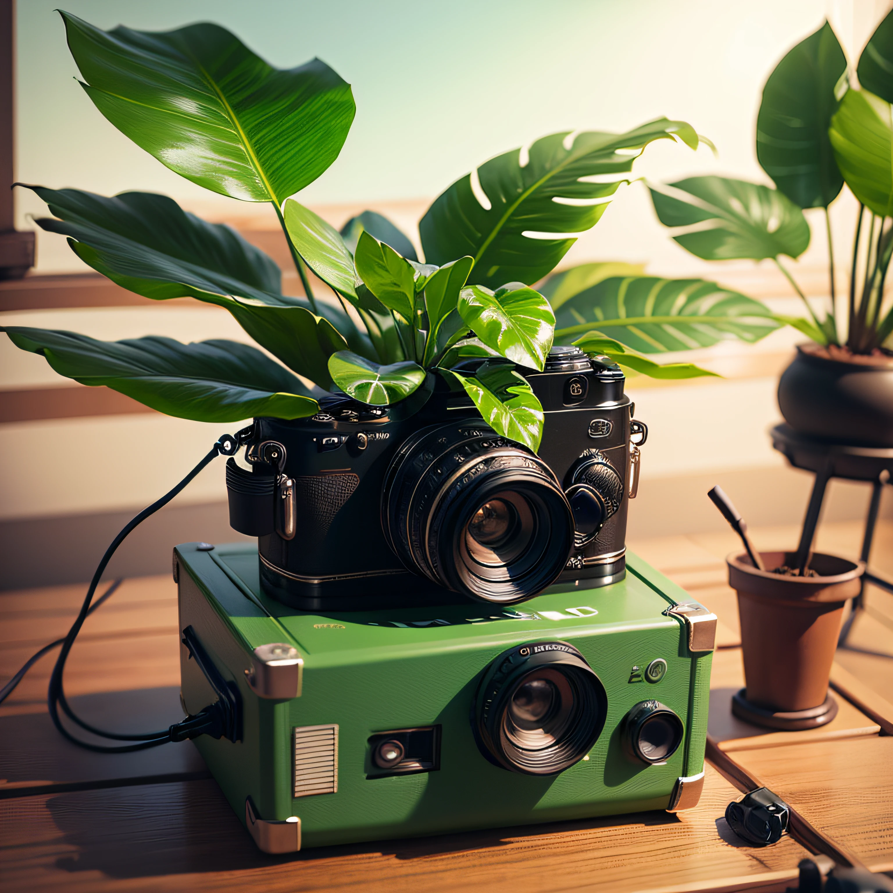 camera de cinema com plantas tropical --auto