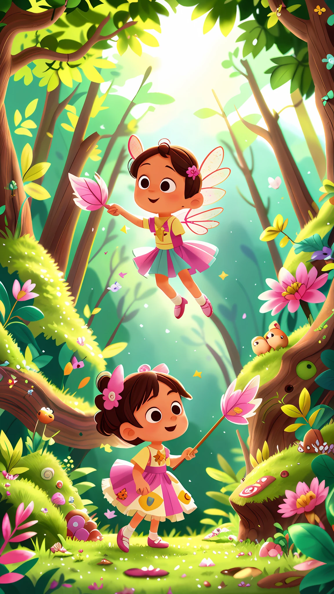 A beautiful little fairy, with a pink dress, magic wand, flying, in the middle of the enchanted forest, perfect quality, clear focus (mess - house: 0.8), (masterpiece: 1.2) (Realistic: 1.2) (Bokeh) (Best quality) (Detailed Skin: 1.3) (Intricate Details) (8K) (Eye Detail) (Sharp Focus), (Happy)