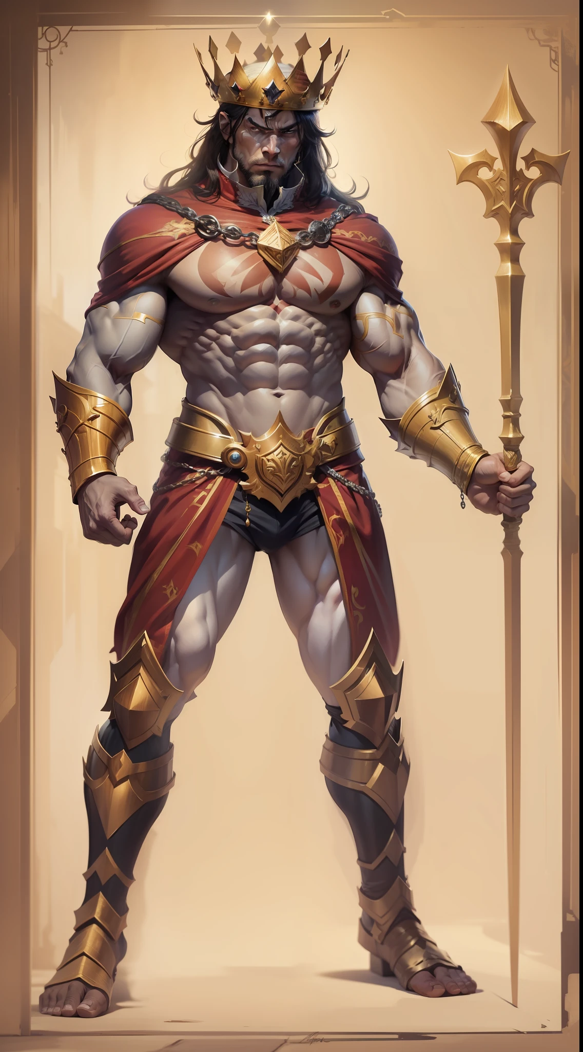 (muscular king:1.2, extraordinary strength:1.2, menacing presence:1.1)