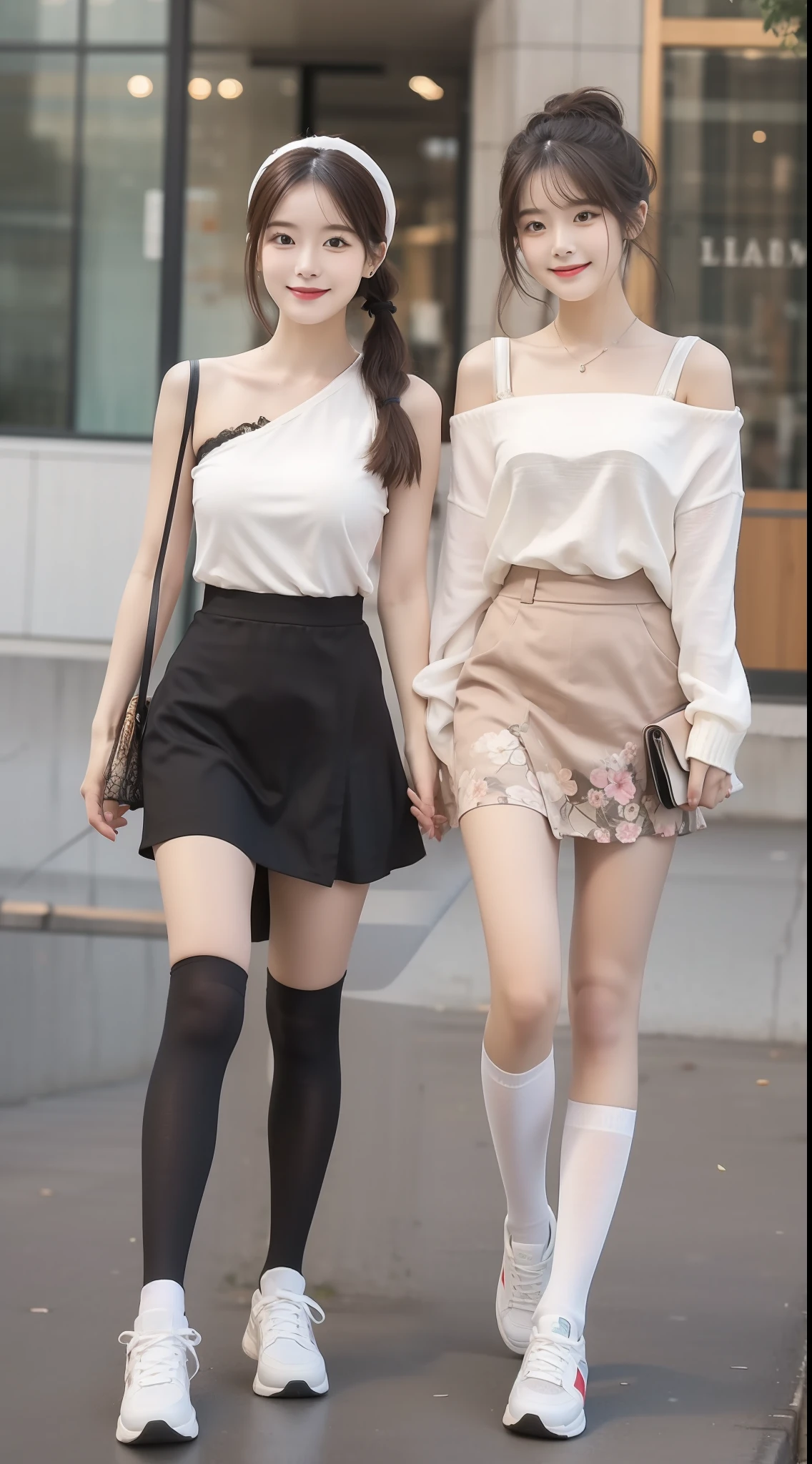 (true to life,Photorealistic 1.5),((best qualtiy, 8K, tmasterpiece:1.3)), (二重まぶた,largeeyes:1.3),(smile1.5),(Full body photo 1.5)(One person 1.5)Clear focus 1.2, Perfect body beauty:1.4 , Delicate skin1.1,(Long brown hair 1.5),(Delicate facial features1.4),(Pure desire 1.3)(Black high socks 1.5)(Two pigtails,1.5),Black one-shoulder sweater,Lace floral skirt,Wear white gauze on your head,Slender legs,athletic sneakers,On the meadows full of flowers