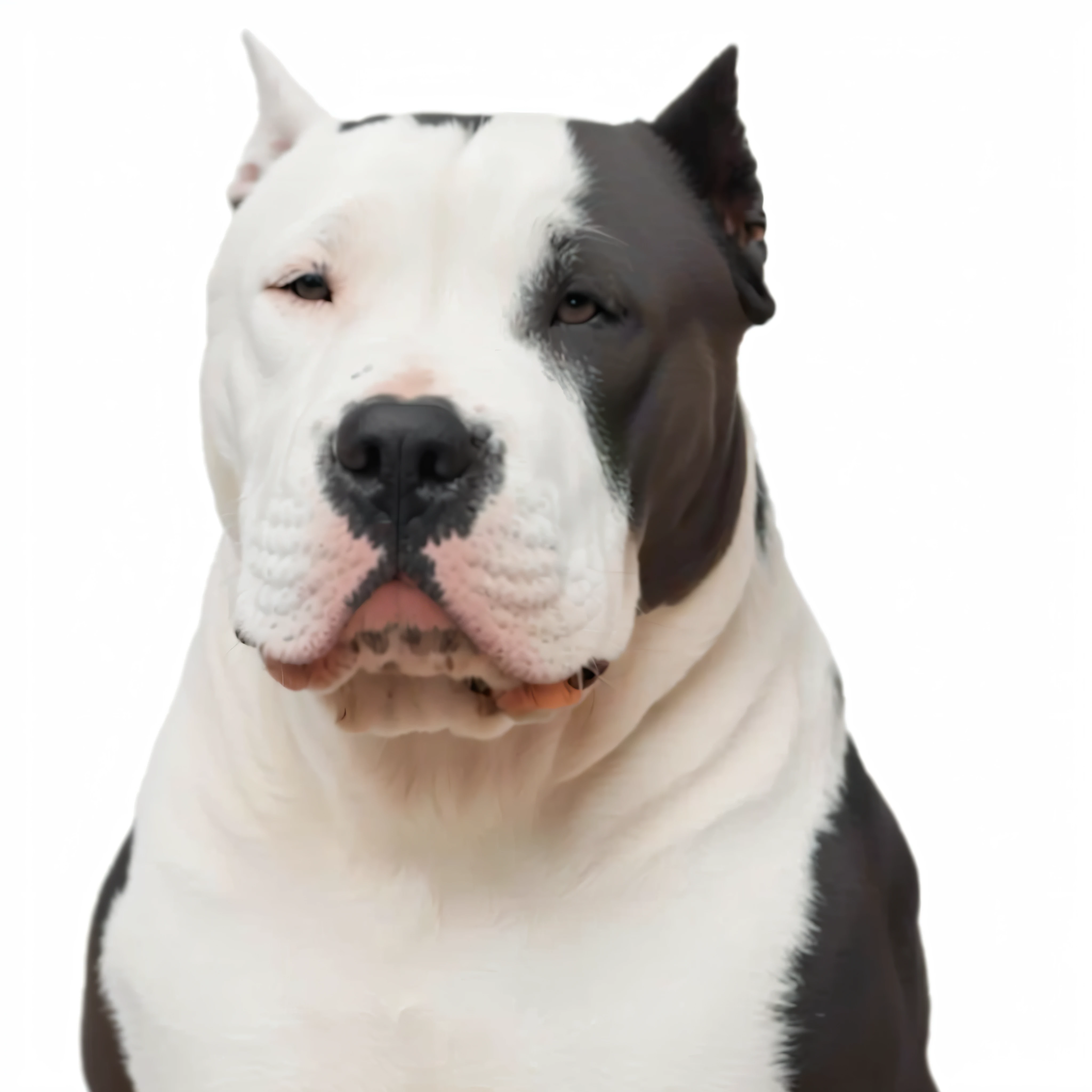 There is a black and white dog sitting on a white surface, pitbull, Ciborgue - Pitbull, pits, olhar orgulhoso, adult dog, Ciborgue - Pitbull tirando uma selfie, Brutus, is a stunning, Olhar peruano, com focinho branco, foto de uma bela, orgulhoso olhando para longe, uma triste, Nice face, smug look, triste, muito triste, olhar orgulhoso