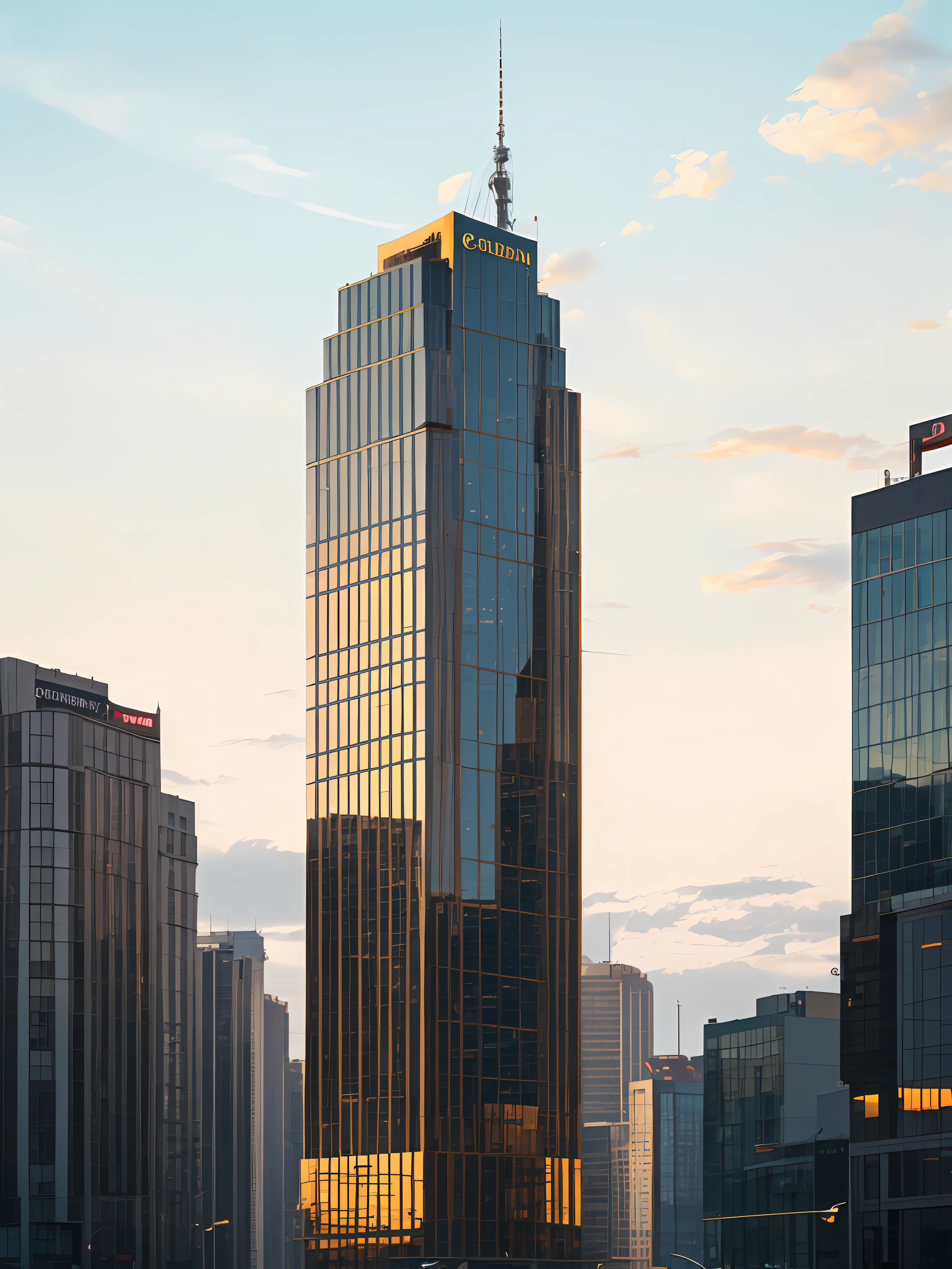 Golden skyscraper,  early morning HQ --auto