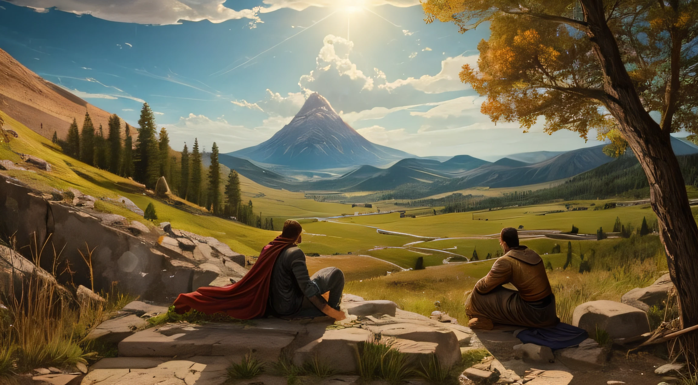 Create an image depicting the consequences of Cain's actions and his life as a fugitive, based on Genesis 4:10-18. Visualize the moment when God confronts Cain after he murders his brother Abel.
Show Cain in distress and remorse as he realizes the gravity of his actions, with the blood of his brother crying out to God from the ground. Depict the earth, symbolically represented as an open mouth, receiving Abel's blood and signifying the weight of the curse upon Cain.
Illustrate Cain's struggle as he attempts to till the ground, but it no longer yields its strength to him, emphasizing the effects of the curse upon his life. Show Cain as a wanderer, with a sense of isolation and fear in his eyes, knowing that he will be a fugitive and vagabond on the earth.
Incorporate elements of nature and the land of Nod, where Cain dwells, to set the scene. Use colors to evoke a sense of desolation and uncertainty in Cain's life as he faces the consequences of his sin.
Include the mark set by God upon Cain as a sign of divine protection, representing both God's mercy and the weight of Cain's actions.
Depict the progression of Cain's lineage, with the city of Enoch rising from his descendants, symbolizing the continuation of his legacy despite the consequences of his sin.
The image should convey a deep sense of the repercussions of sin and the complexities of human emotions, while also portraying God's mercy and grace even in the face of such tragedy. It should serve as a reminder of the importance of seeking reconciliation and forgiveness with God and others to avoid the devastating consequences of sin.