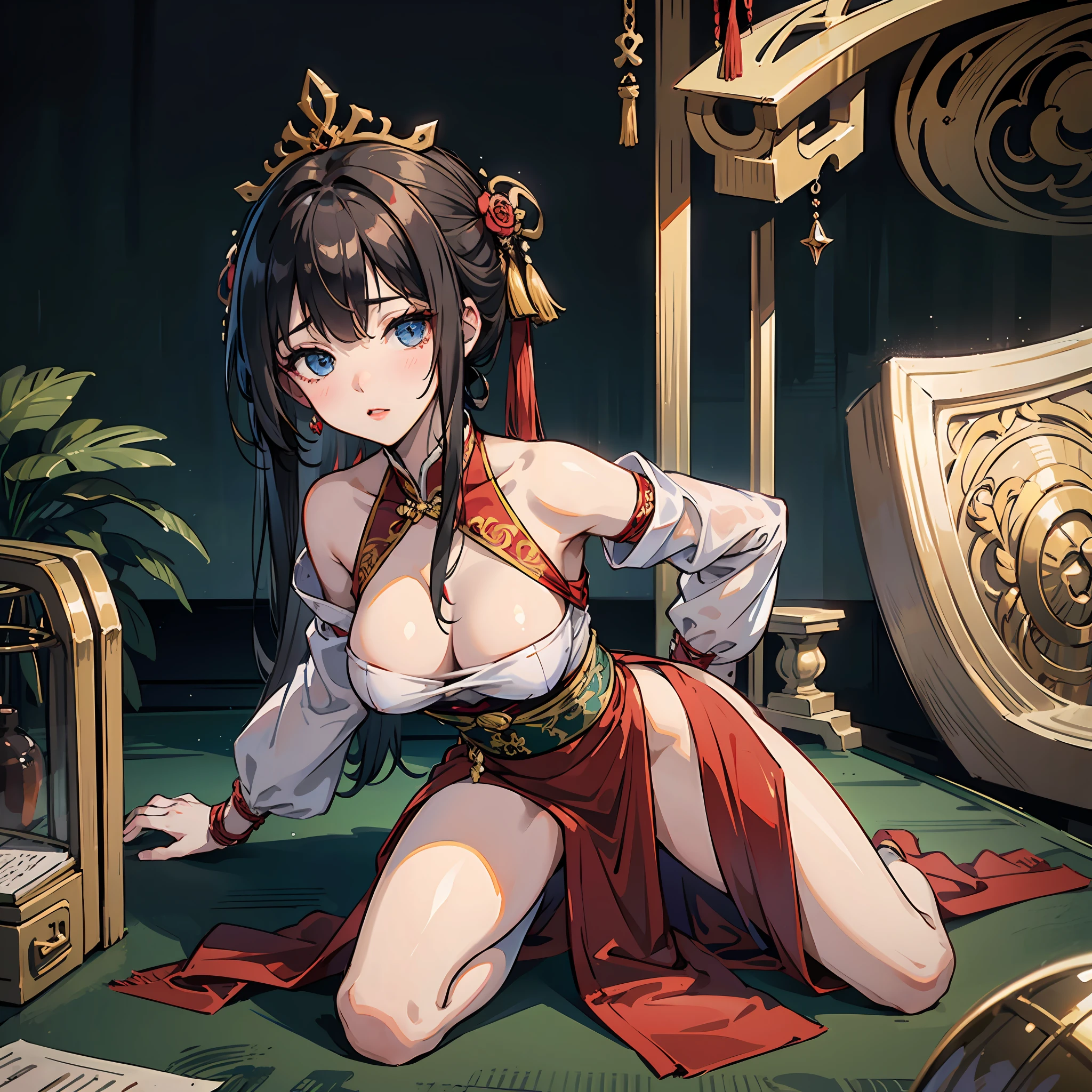 The female emperor kneeling in an iron cage,Hanfu,Bondage,erosed sexually --auto