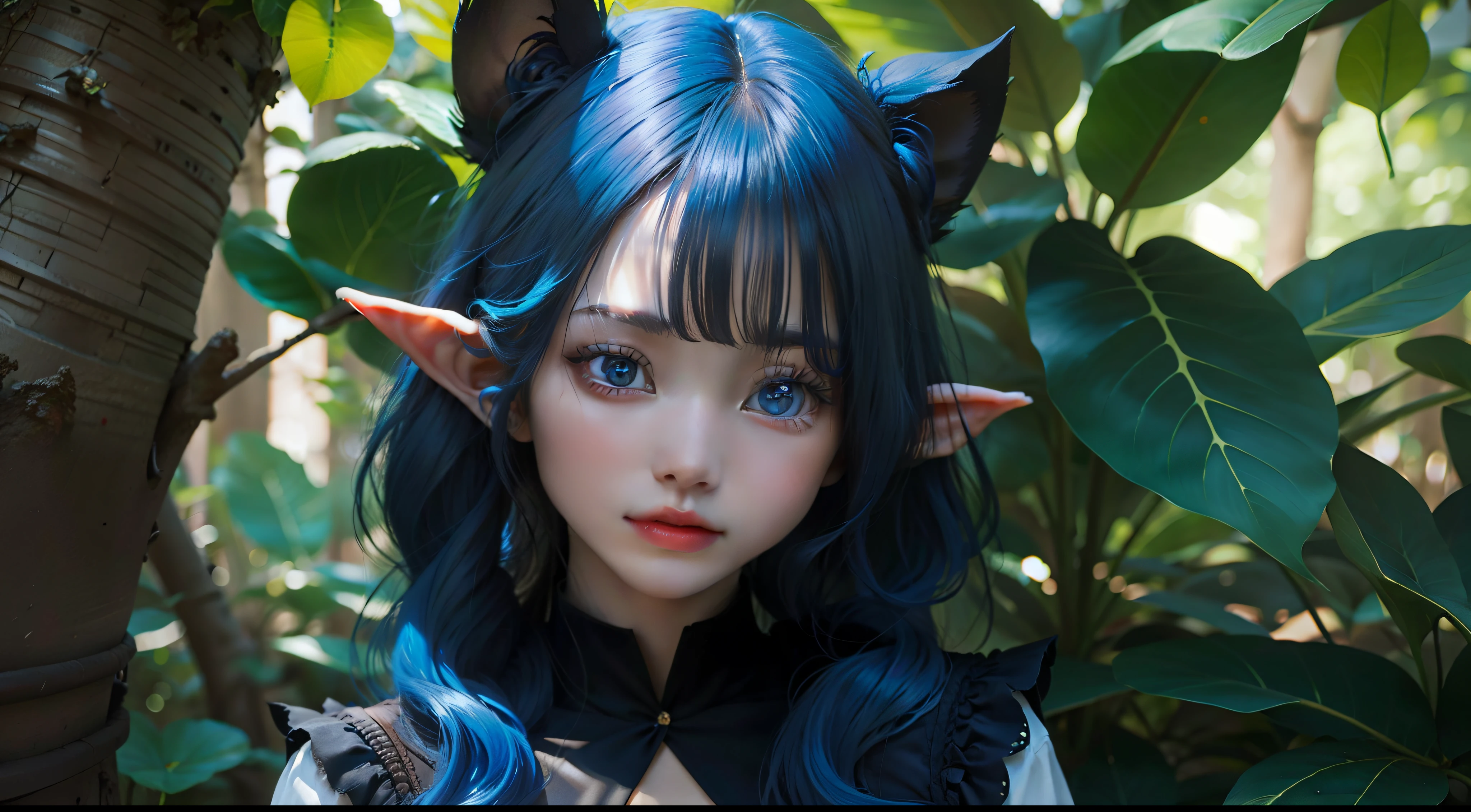 Menina elfo cabelo vermelho heterocromia olho e azul vermelho realista corpo completo