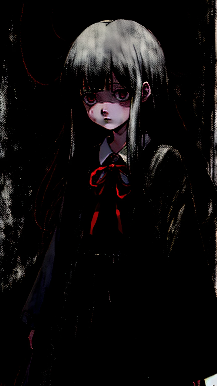 Cartoon girl with long hair and white dress, Pale Young Ghost Girl, yume nikki, The ghost of a girl, Nico in white dress, loli in dress, junji ito 4 k, made with anime painter studio, mysterious girl, haunted and sad expression, digital art from danganronpa, haunted sad expression