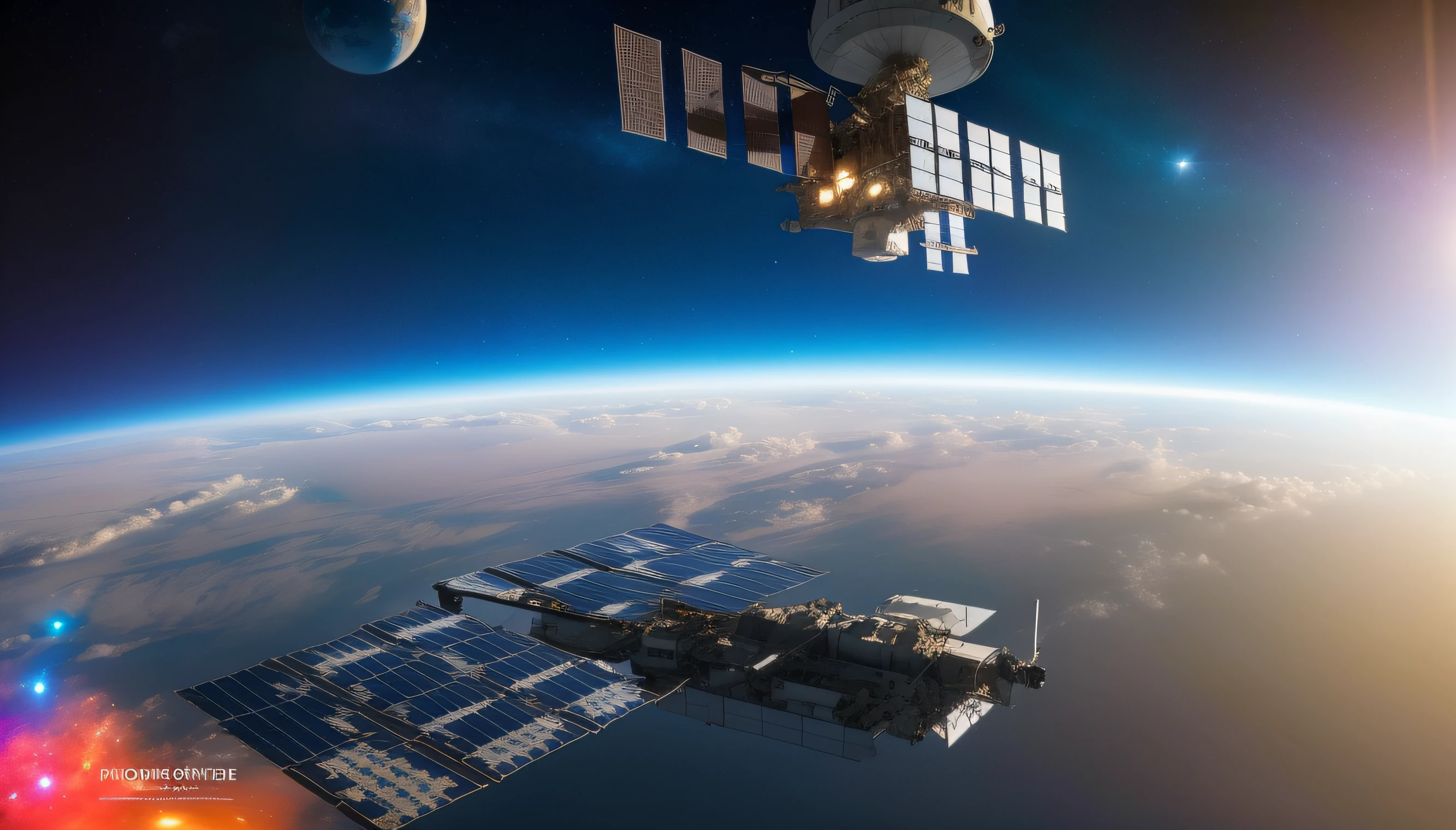 No horizonte, A space station shines, serving as a direct connection between Earth and outer space. Naves espaciais partem e chegam regularmente, Bringing human exploration to distant places in the cosmos.