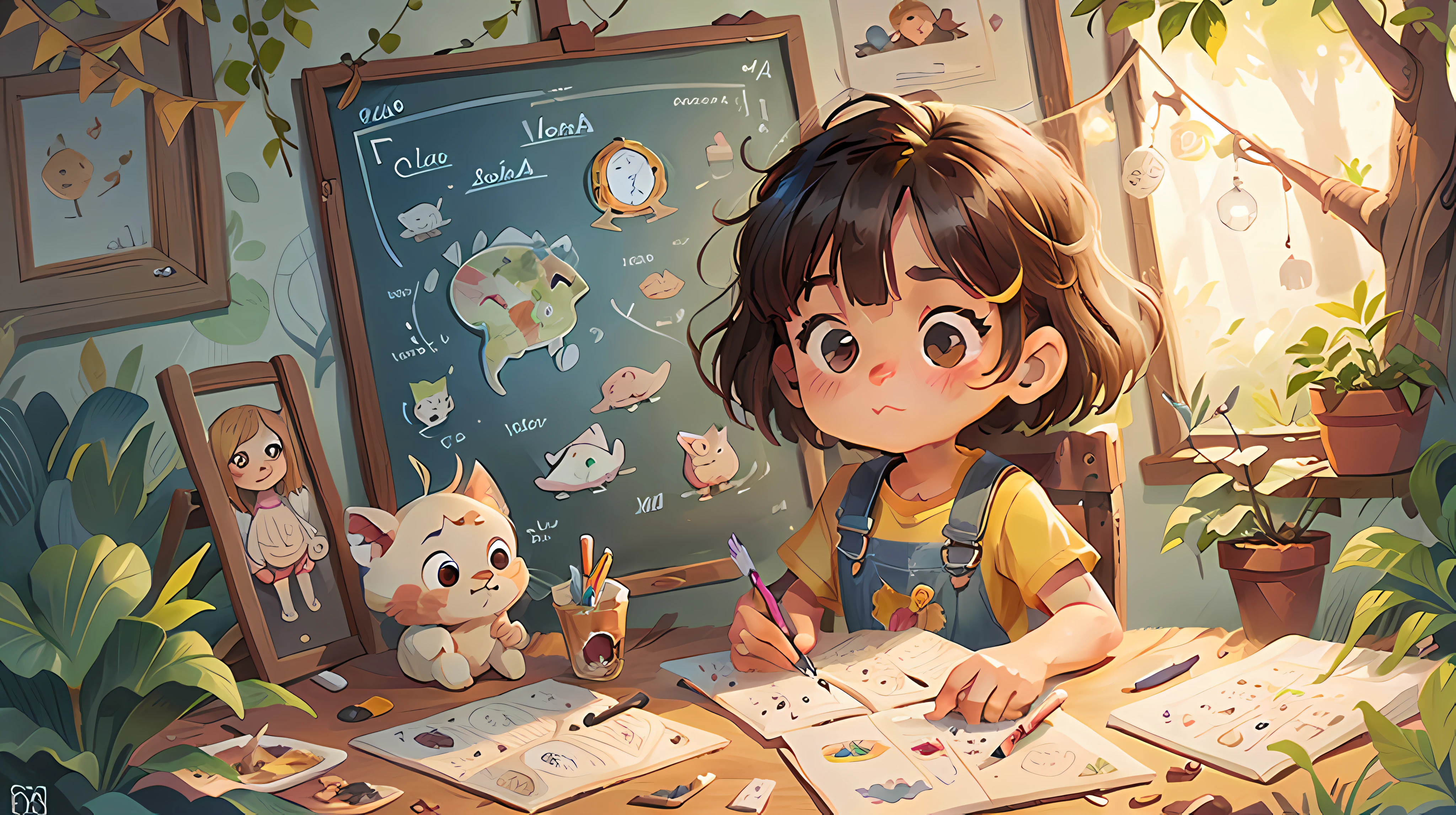 crie um desenho de um mapa do tesouro estilo ilustrativo infantil, foco claro, qualidade perfeita, painting digital adorable, Bucolic style, artes simples