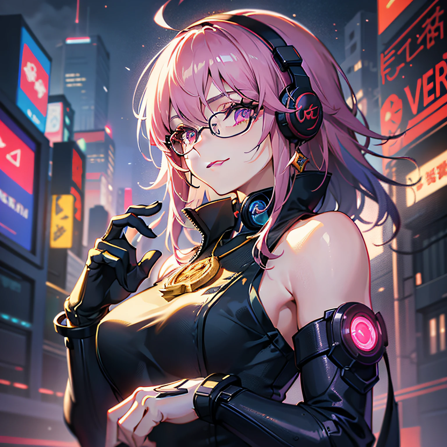 1 girl, Chinese_clothes, liquid black titanium and red, cyberhan, cheongsam, cyberpunk city, dynamic pose, detailed luminous headphones, luminous hair accessories, long hair, luminous earrings, luminous necklace, cyberpunk, high-tech city, full of mechanical and futuristic elements, futuristic, technology, glowing neon, red, red light, transparent black tulle, black ribbon, laser, digital background urban sky, big moon, with vehicles, best quality, masterpiece, 8K, character edge light, Super high detail, high quality, the most beautiful woman in human beings, micro smile, face facing front left and right symmetry, ear decoration, beautiful pupils, light effects, visual data, dark black hair, super detailed face texture, bright leather red gloves, elevation shooting, surreal light and shadow, complex brush strokes, complex lines, background night. 1 girl ,pink hair,best quality,masterpiece,extremley,purple eyes,female focus,beautiful eyes, yae miko, 1boy, (muscular: 0.9), looking at the viewer, cyberpunk, masterpiece, best qualified, high quality, (futuristic), film lighting, (exquisite futuristic), super detailed, great composition, floating, depth of field, (very detailed CG, 8k unit wallpaper), (beautifully detailed background), dramatic lighting, anatomically perfect, perfect fingers, cyberpunk arm, perfect anatomy, white sweatshirt, glasses, tongue out, short white hair shaved from the sides with bangs on the front, glasses, well-detailed red eyes, smile with line out white samurai, anime, (Improve Image) (Best Quality) Juice Wrld-style art: Black man with short Dreads hair and with the color of the Dreads in half yellow and half black, landscape floating in space with jewelry and designer clothes, bracelets studded in silver and gold in anime style one piece