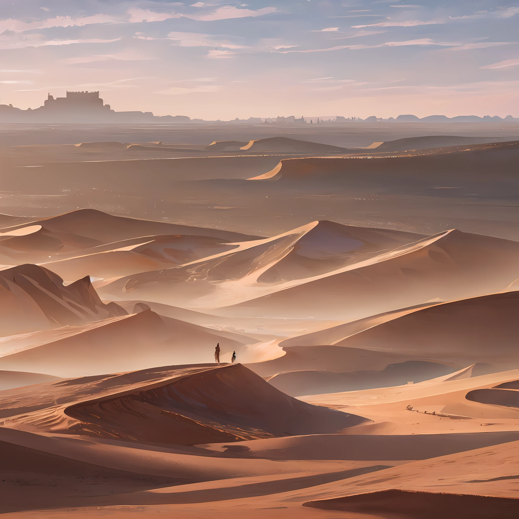 ((Best quality)), stunning image, desert landscape, distant ruins, human figure (fog:0.7) --auto --s2