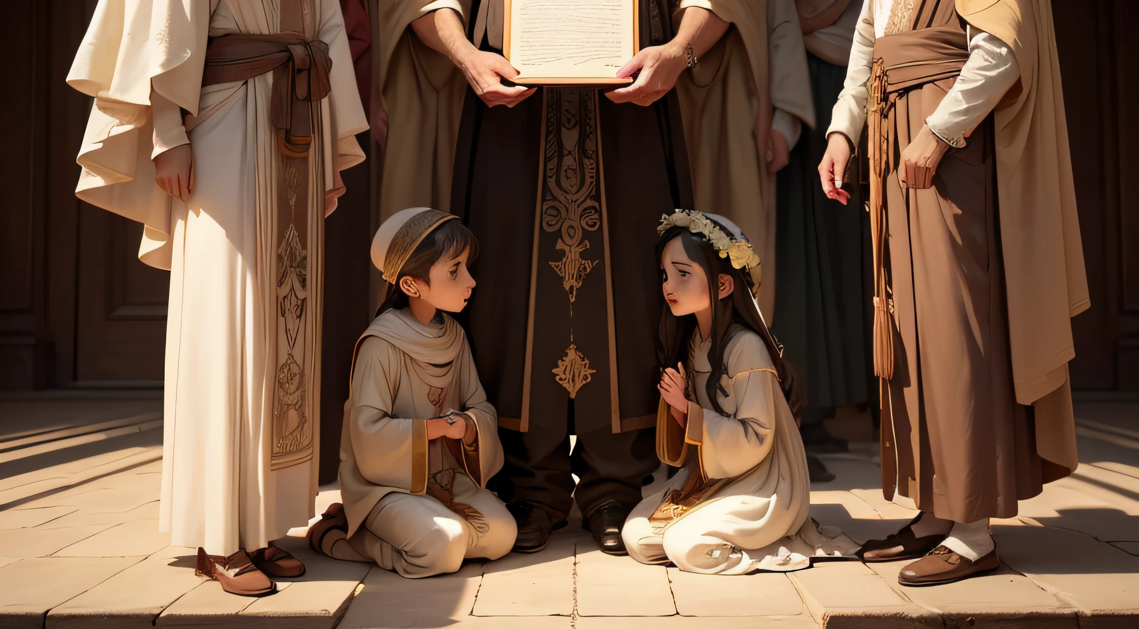 Create an image depicting the genealogy of Adam and the passing of generations, based on Genesis 5:1-10. Visualize the significant moments when each patriarch begets the next in line.
Show Adam and Eve in the center, representing the first generation, as they are made in the likeness of God. Depict the profound moment when they are blessed by God and named 'Mankind,' symbolizing their identity as the ancestors of all humanity.
Illustrate Adam and Eve as parents, with Seth, their firstborn son, in his likeness, standing beside them. Represent the passing of time and the growth of their family with other sons and daughters.
Include a timeline that displays the ages of each patriarch at significant points, starting with Adam and ending with Enosh, with each generation represented as a branch or thread that continues the lineage.
Use symbols and visual cues to convey the passage of years, such as seasons, sunrises, or stars, to evoke a sense of the passing of time and the unfolding of generations.
Incorporate warm and earthy colors to signify the connection to nature and the beginning of human existence.
Emphasize the significance of the genealogy, showcasing the long lives of these early patriarchs and the importance of their lineage in shaping the history of humanity.
The image should celebrate the continuity of life and the power of family connections, while also reflecting on the fleeting nature of human existence. It should serve as a reminder of our shared heritage and the significance of every generation in the grand tapestry of human history. --auto