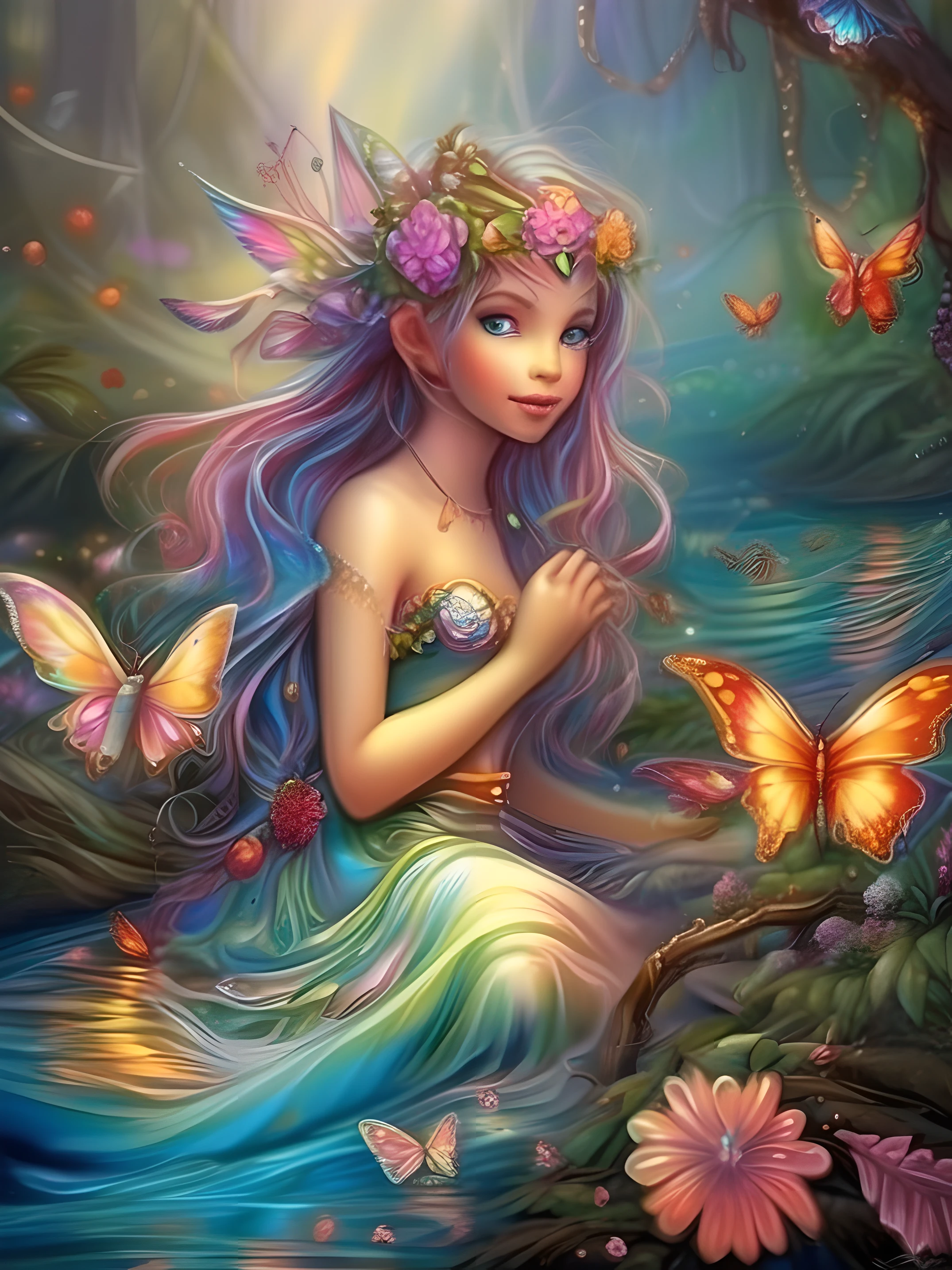 (obra-prima:1.2), melhor qualidade, (ultra-detalhado), hiper detalhes, (delicado detalhado), beautiful, stunning, bright, colorful, high quality, imagination, realistic, fairy, fadas, pontos brilhantes,