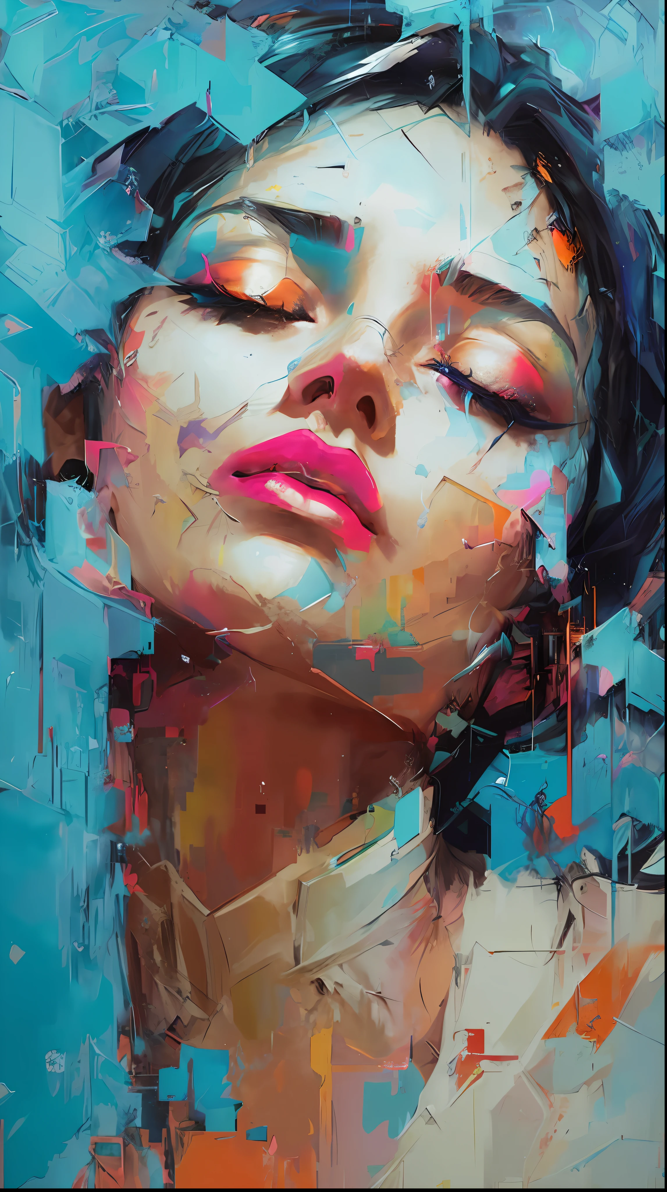 Arcane Style Award Winning Half Length Portrait of, with dark ombre hairdo, beautiful face, floating embers, zer-gravity fireflies, paint splatter, splatter, outrun, vaporware, cell shaded: 1.0, (render octane: 1), trending on Artstation, highly detailed, fine details, intricate,