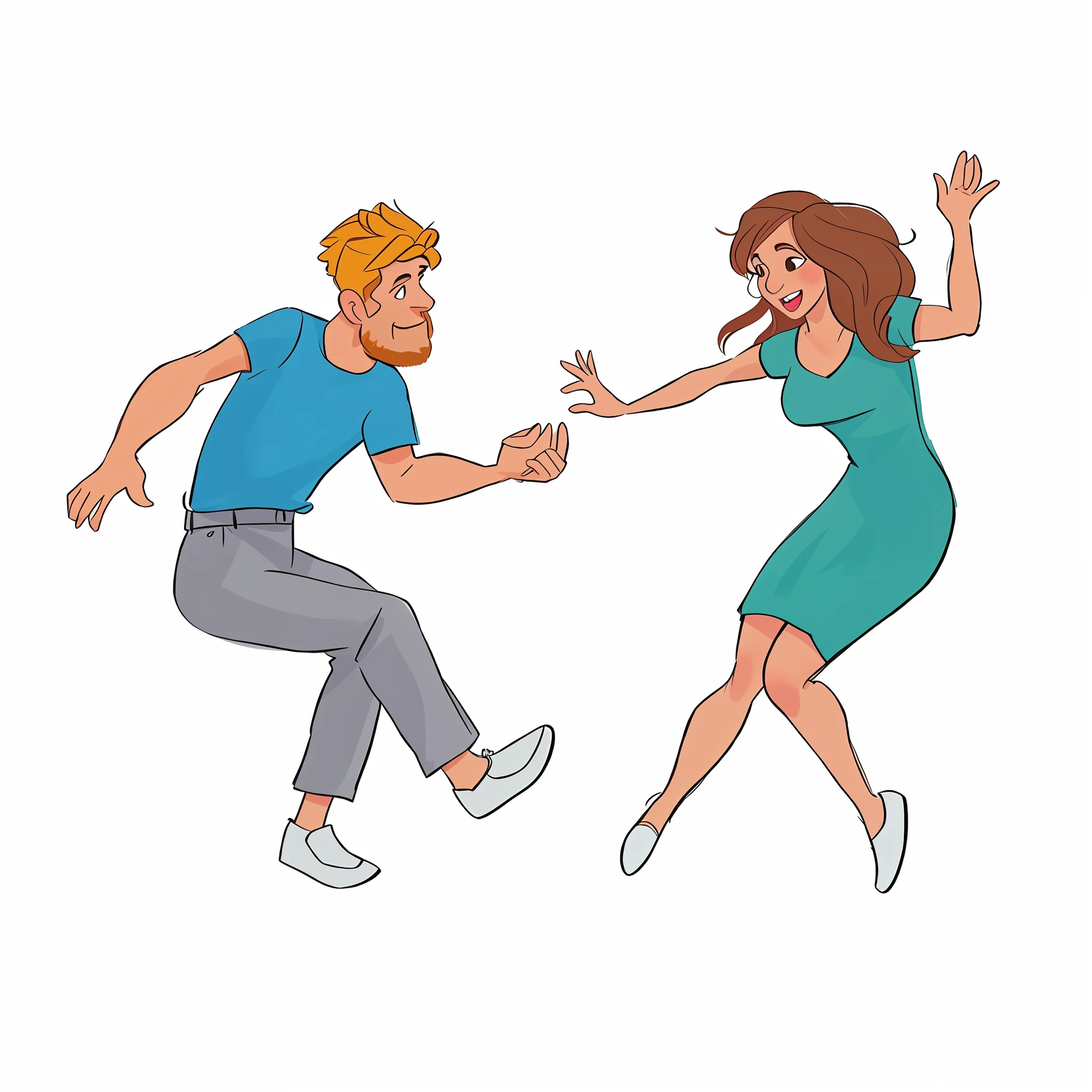 Cartoon of a man and a woman dancing together in a dance pose, couple dancing,